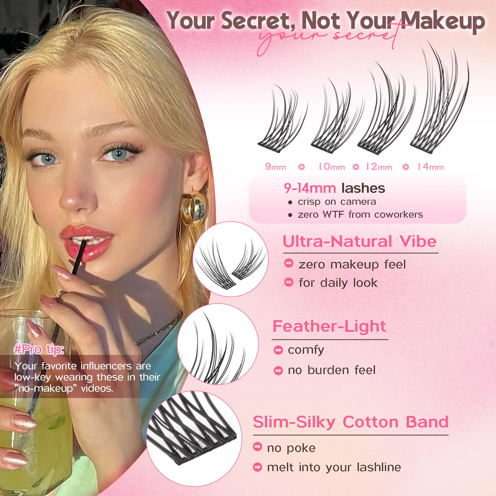 Goddvenus Lash Clusters Kit 9-14mm Wispy Lashes – DIY Natural Lash Extensions Kit with Tweezers (300pcs) | C Curl