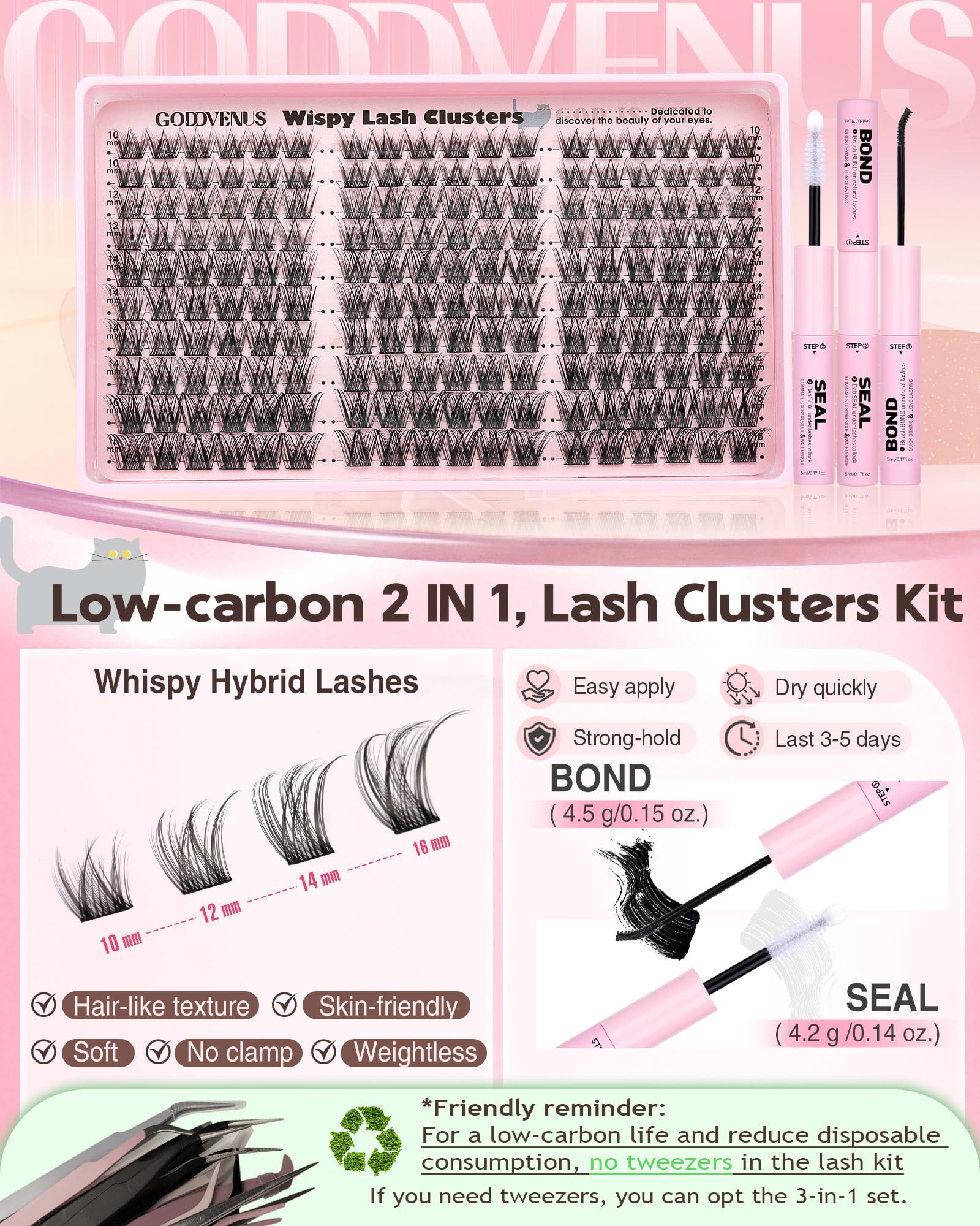 Goddvenus Wispy Lash Clusters Kit - Natural DIY Lashes (180pcs, 10-16mm, C Curl)