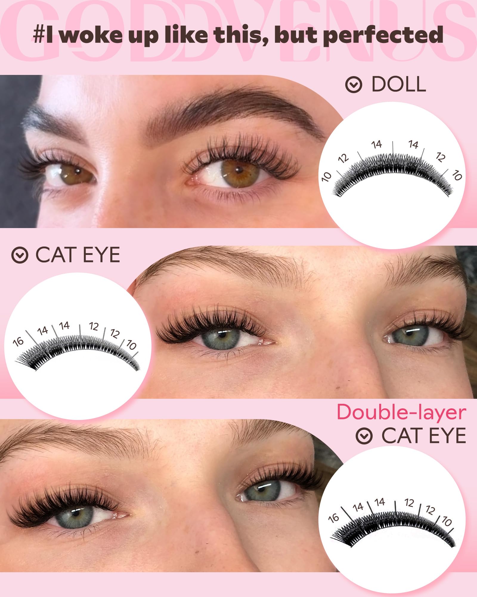 Goddvenus Wispy Lash Clusters Kit - Natural DIY Lashes (180pcs, 10-16mm, C Curl)