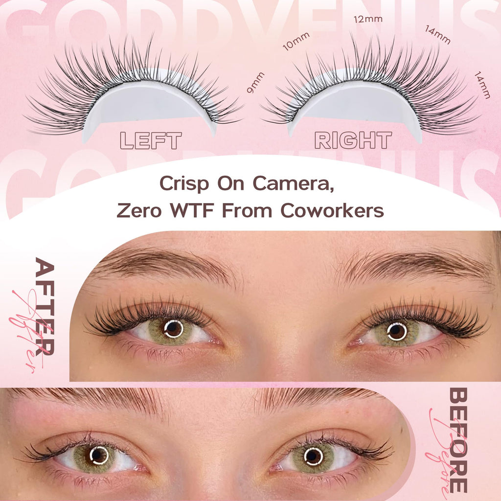 Goddvenus Lash Clusters Kit 9-14mm Wispy Lashes – DIY Natural Lash Extensions Kit with Tweezers (300pcs) | C Curl