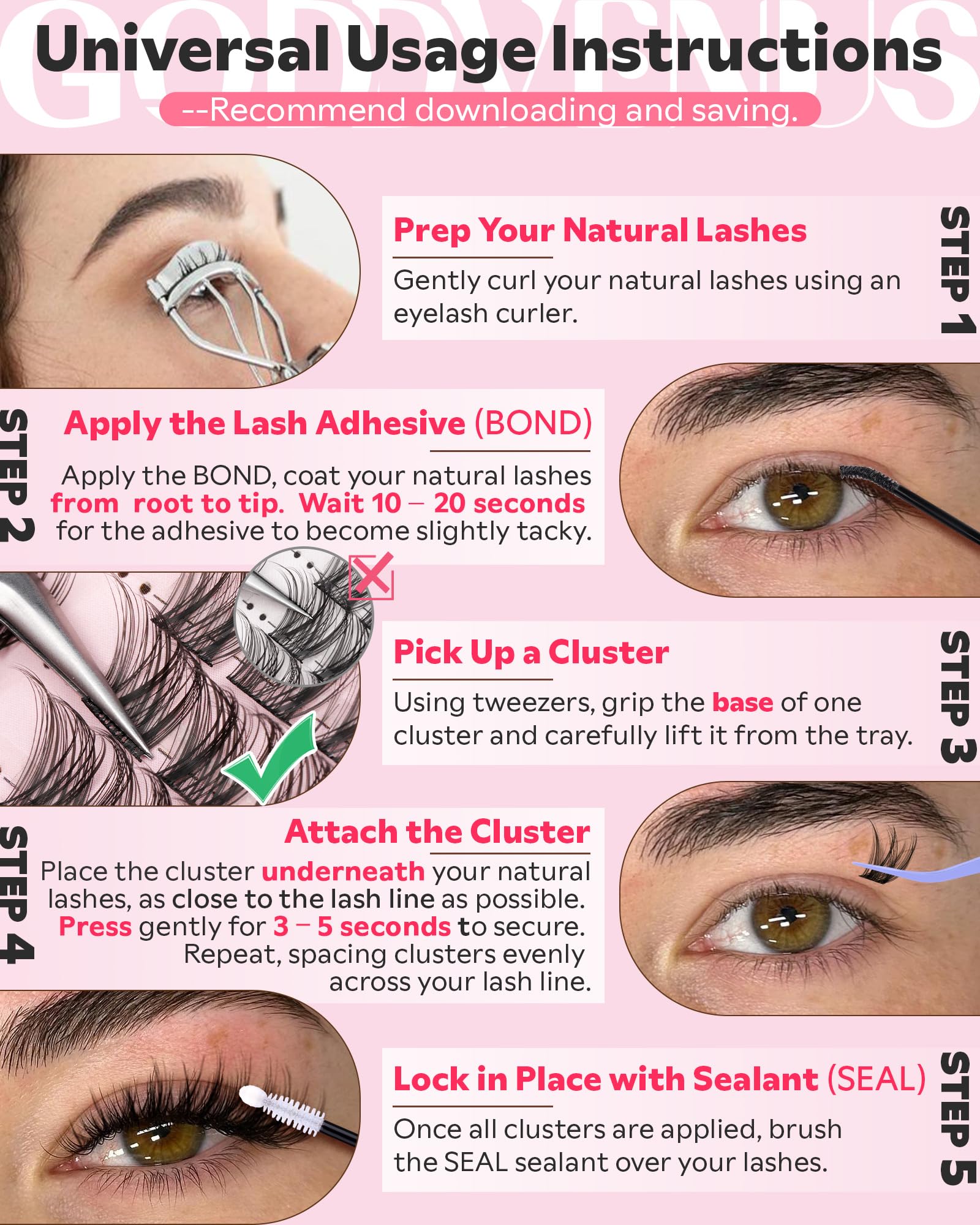 Goddvenus Wispy Lash Clusters Kit - Natural DIY Lashes (180pcs, 10-16mm, C Curl)