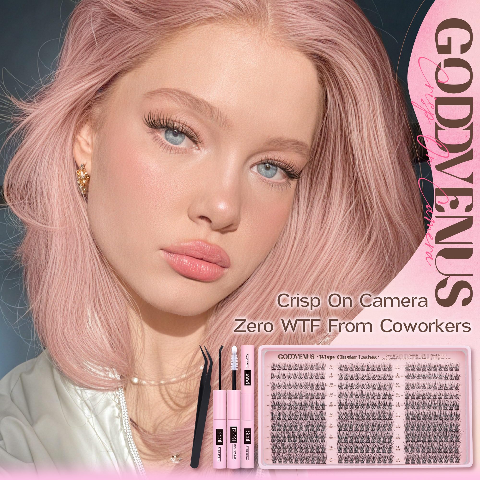 Goddvenus Lash Clusters Kit 9-14mm Wispy Lashes – DIY Natural Lash Extensions Kit with Tweezers (300pcs) | C Curl