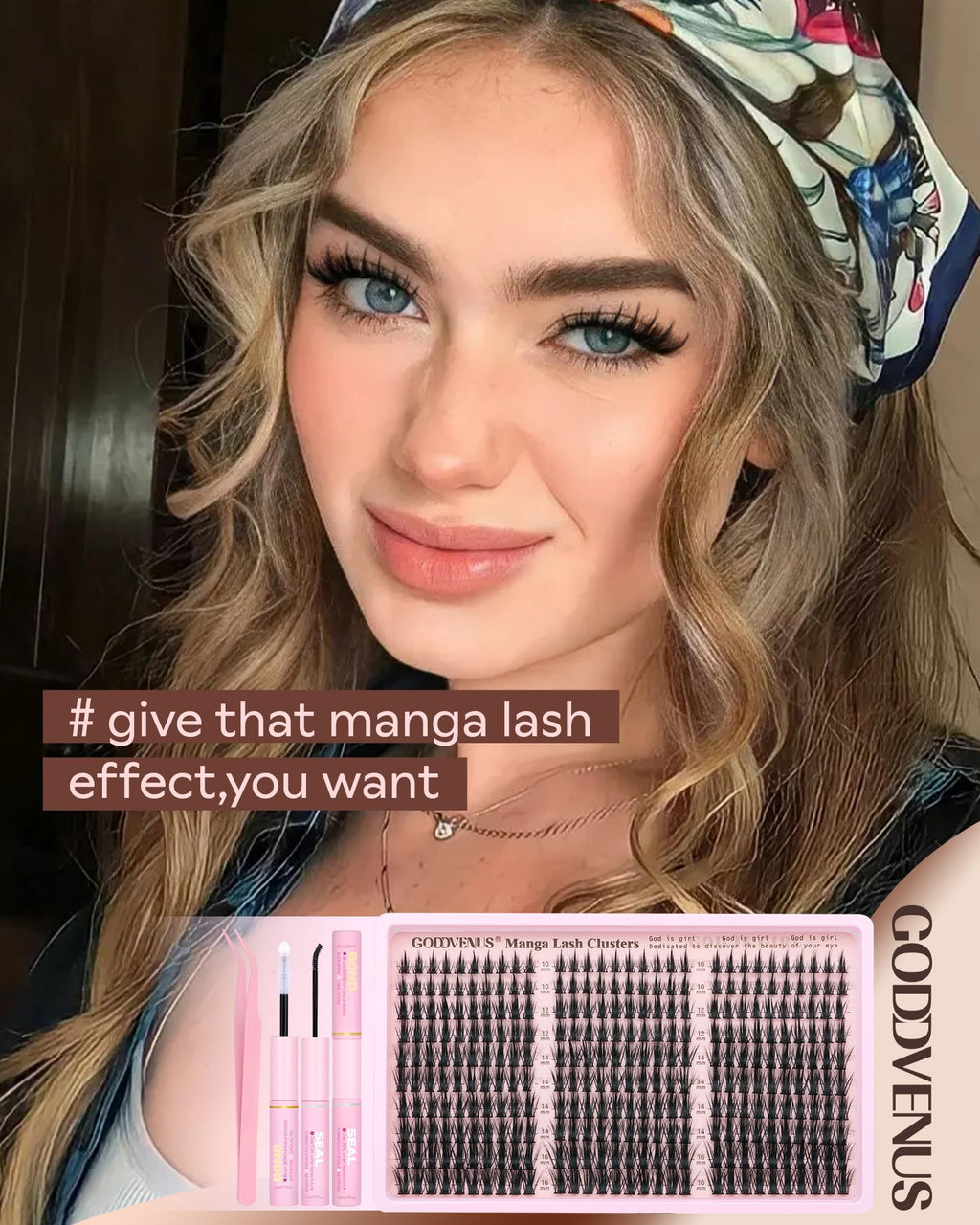 Goddvenus Manga Lash Clusters Kit – Natural 300 Pcs, Wispy Anime Lashes (10–16mm) | Cat Eye, Doll Eye, Squirrel Eye