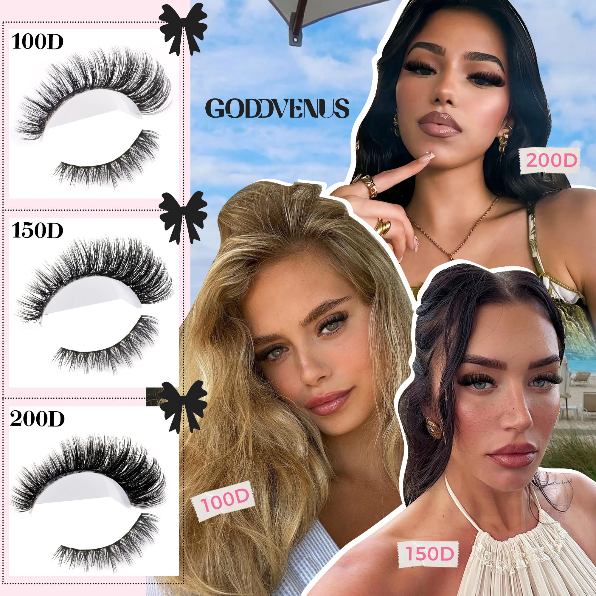Goddvenus Fluffy Lash Clusters Kit – 240 Upper + 60 Lower, D-Curl Waterproof DIY Lashes