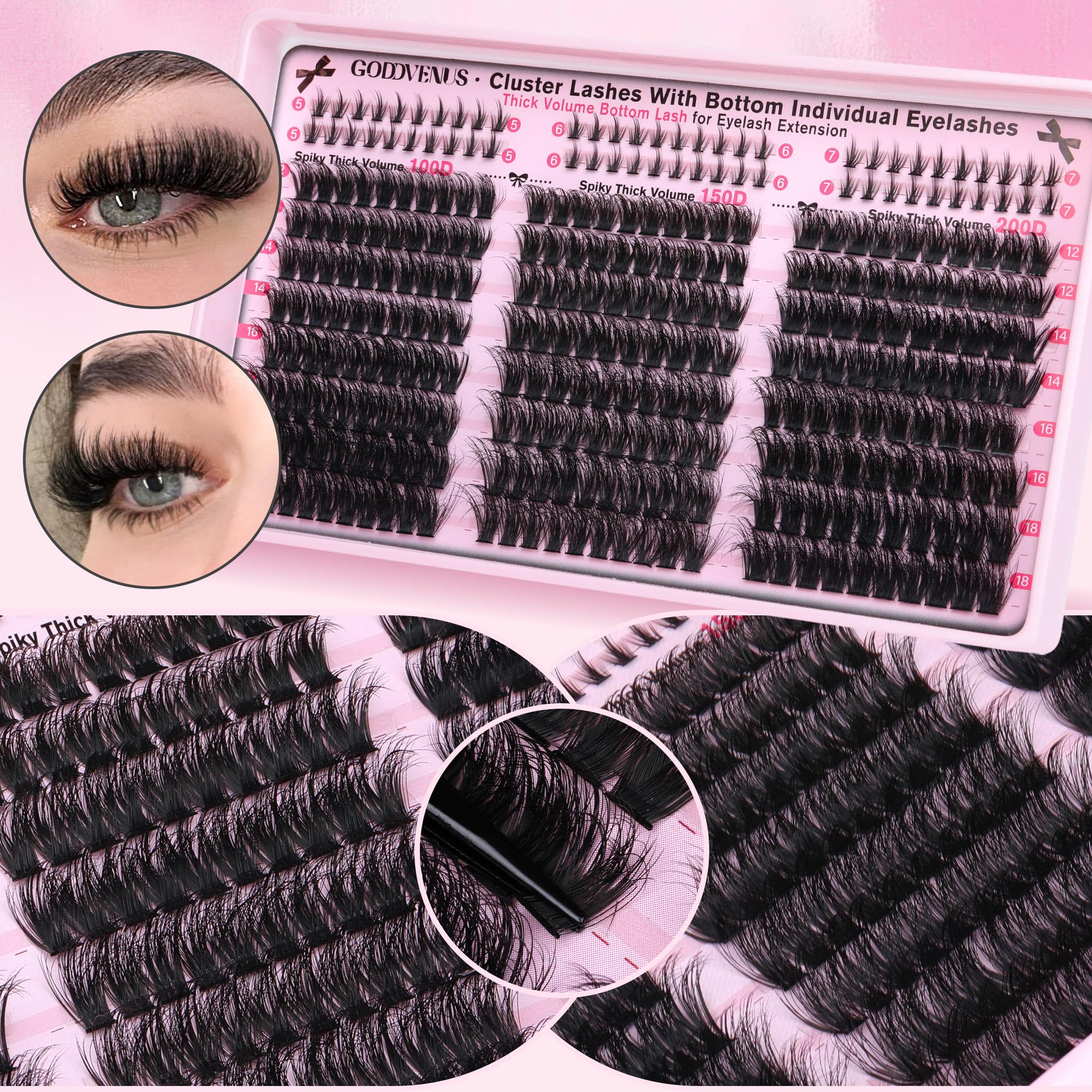 Goddvenus Fluffy Lash Clusters Kit – 240 Upper + 60 Lower, D-Curl Waterproof DIY Lashes