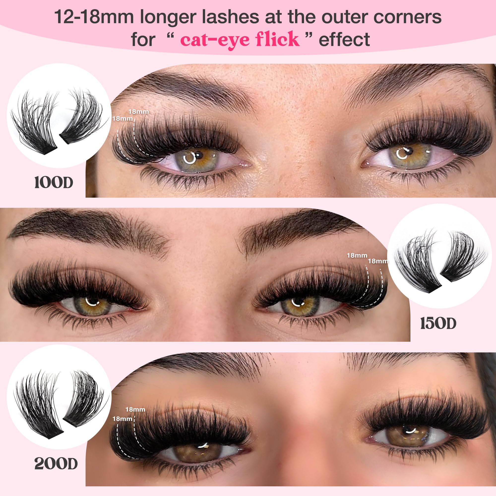 Goddvenus Fluffy Lash Clusters Kit – 240 Upper + 60 Lower, D-Curl Waterproof DIY Lashes