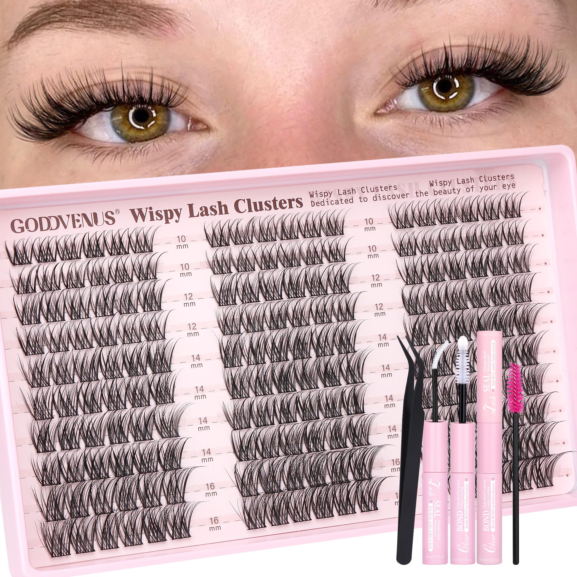 Goddvenus Wispy Lash Clusters Kit – DIY Lash Extensions, 10–16mm C Curl