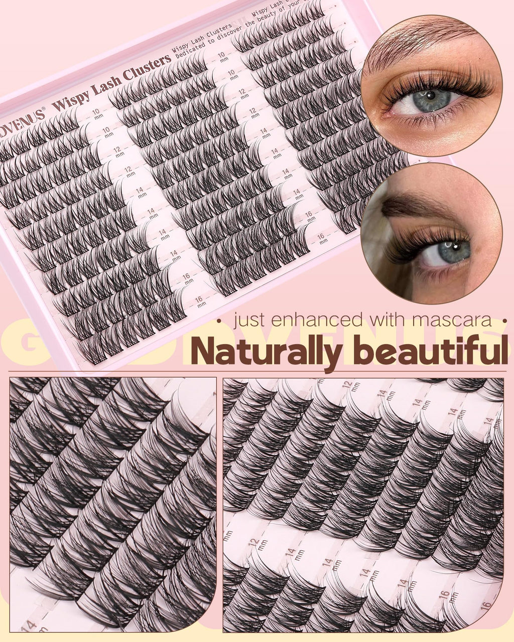 Goddvenus Wispy Lash Clusters Kit – DIY Lash Extensions, 10–16mm C Curl
