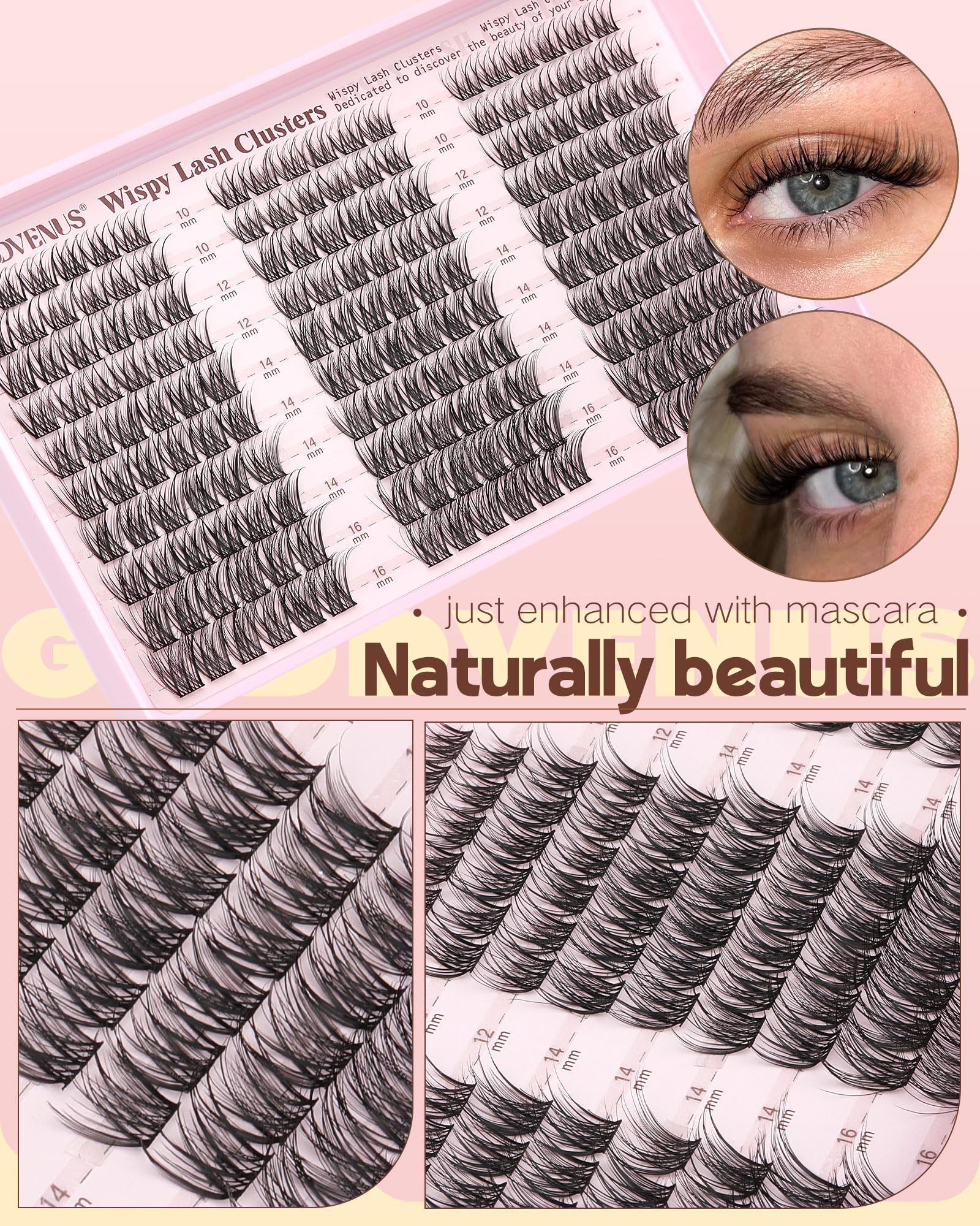 Goddvenus Wispy Lash Clusters Kit – DIY Lash Extensions, 10–16mm C Curl