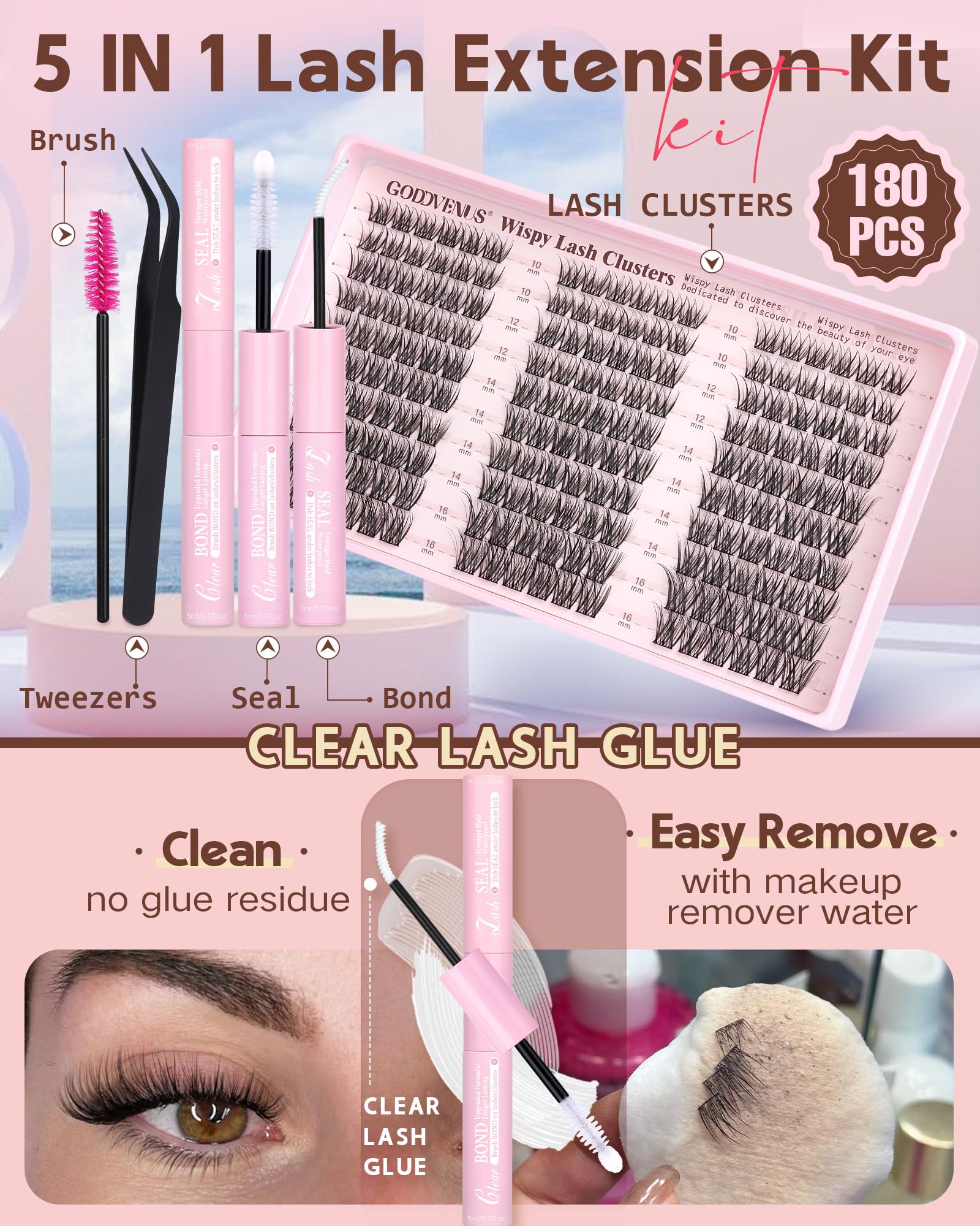 Goddvenus Wispy Lash Clusters Kit – DIY Lash Extensions, 10–16mm C Curl
