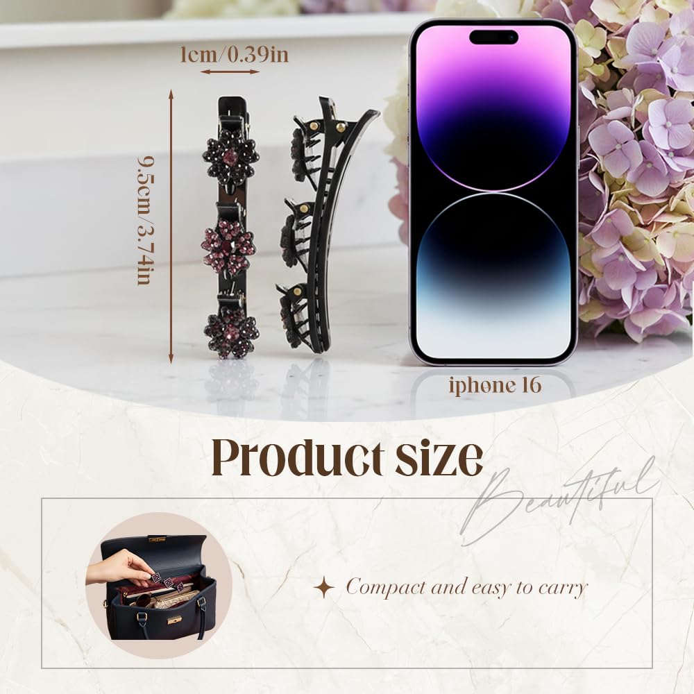 Godmifa Sparkling Crystal Stone Braided Hair Clips 16# – Rhinestone Hair Braid Clips
