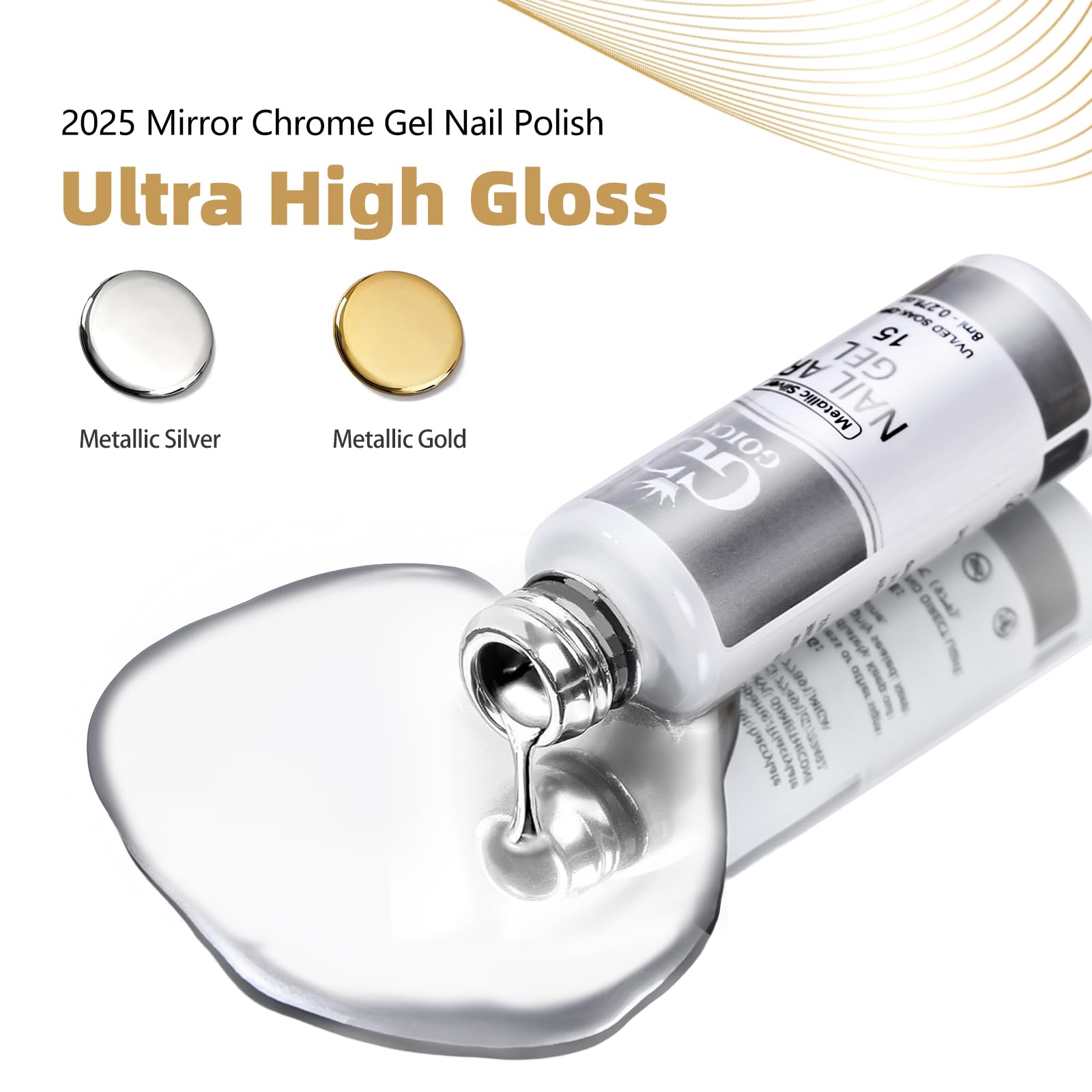 GOICC Metallic Gel Nail Polish Set – Silver & Gold Chrome Mirror Finish, 8ml x2