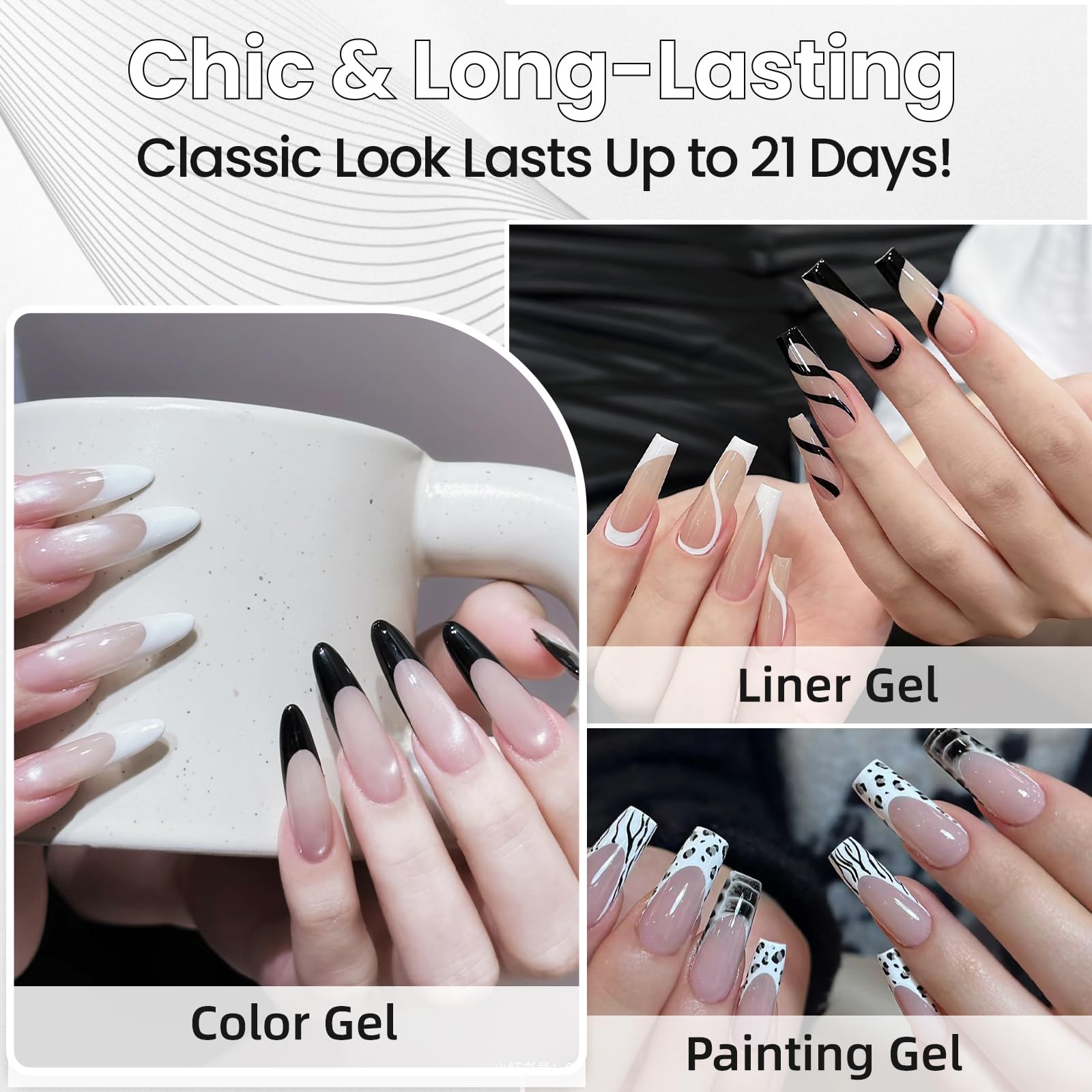 GOICC Black & White Gel Nail Art Liner – 2-Color Gel Nail Polish (8ml, UV/LED)
