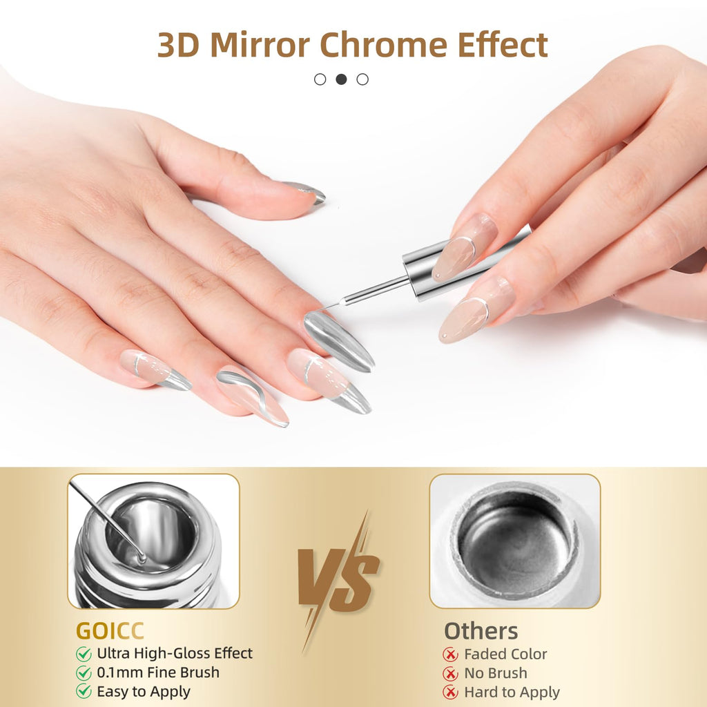 GOICC Metallic Gel Nail Polish Set – Silver & Gold Chrome Mirror Finish, 8ml x2