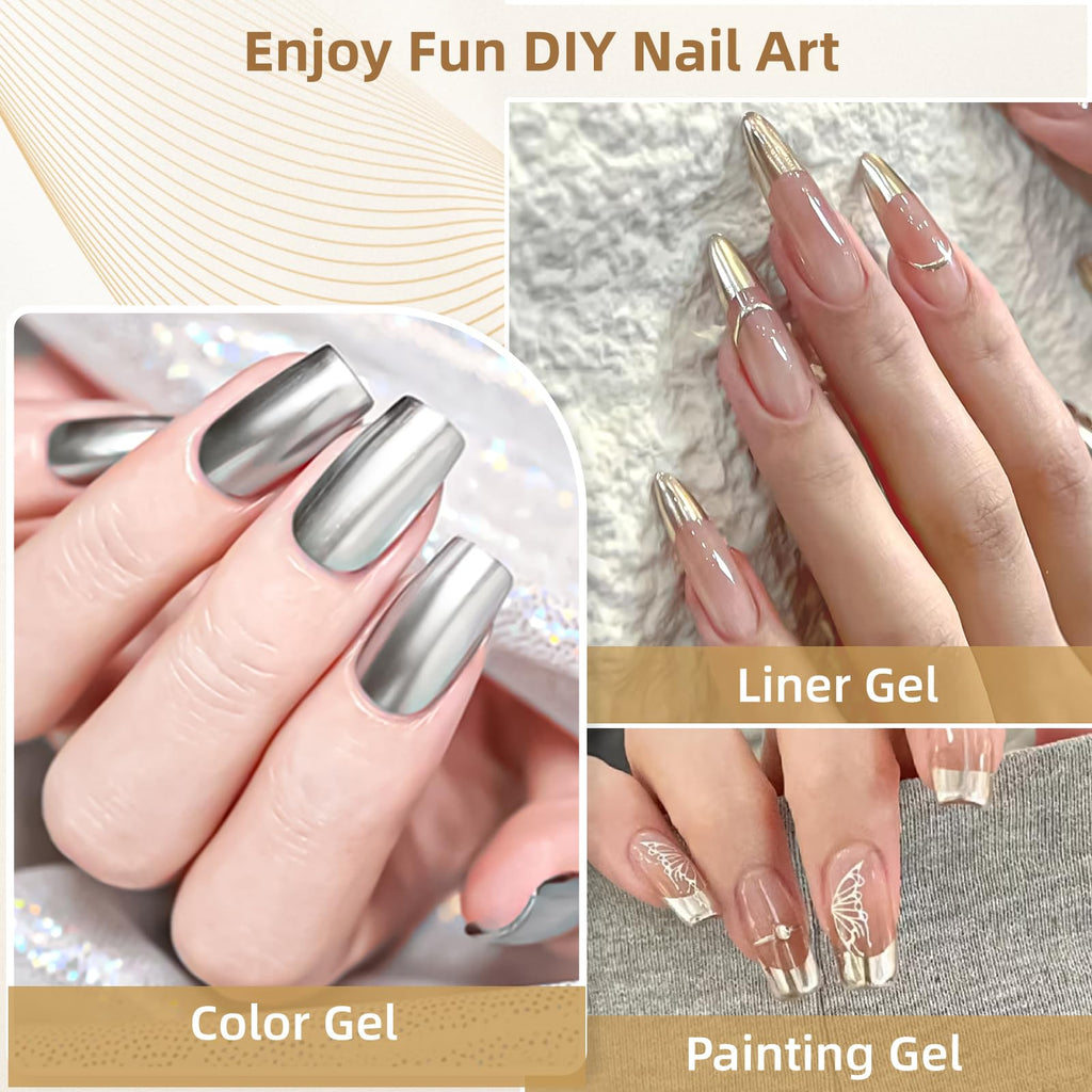 GOICC Metallic Gel Nail Polish Set – Silver & Gold Chrome Mirror Finish, 8ml x2