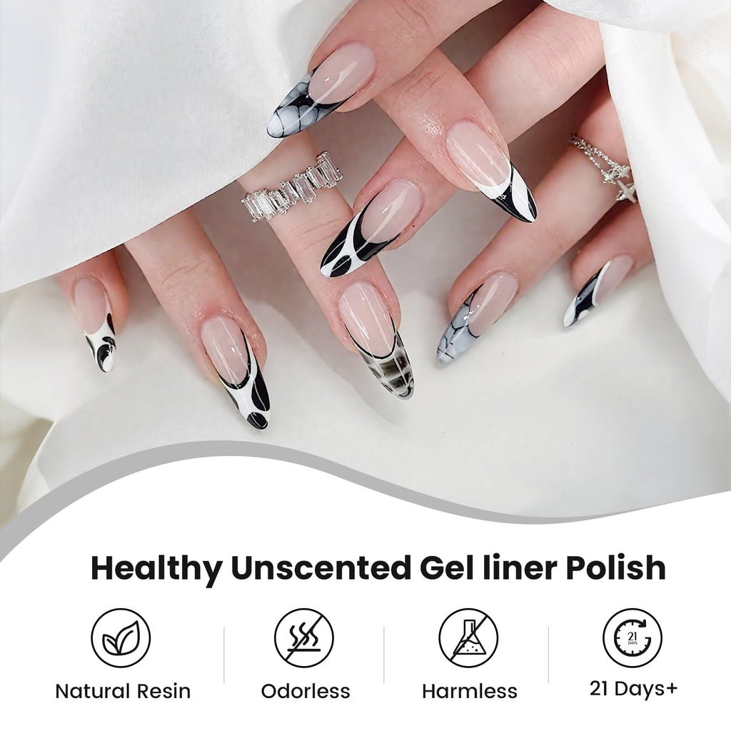 GOICC Black & White Gel Nail Art Liner – 2-Color Gel Nail Polish (8ml, UV/LED)