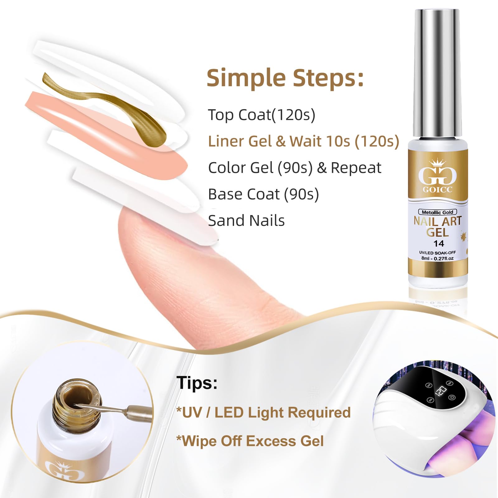 GOICC Metallic Gel Nail Polish Set – Silver & Gold Chrome Mirror Finish, 8ml x2