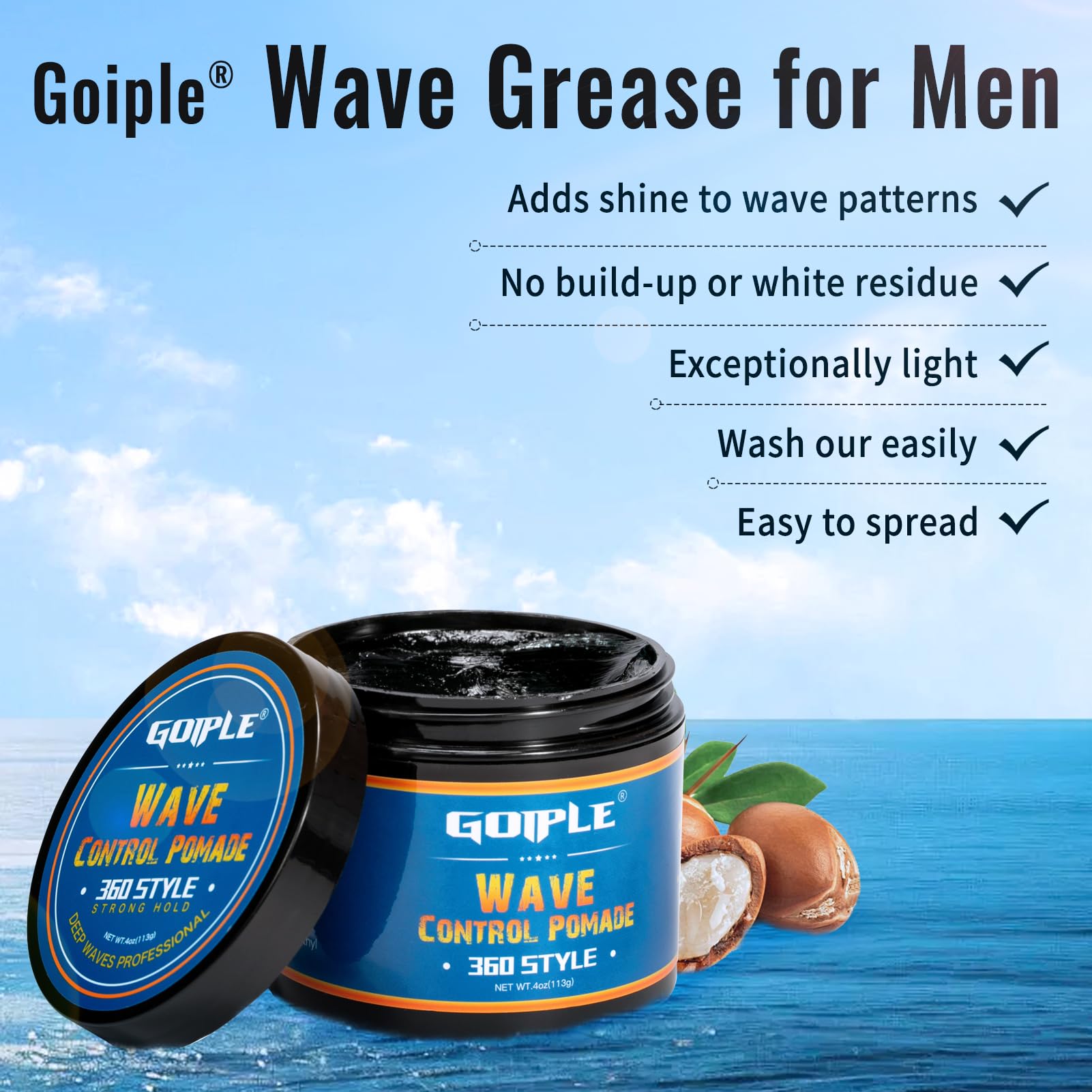 Goiple Natural Wave Pomade – Strong Hold, Easy Wash, 360 Wave Training for Black Men