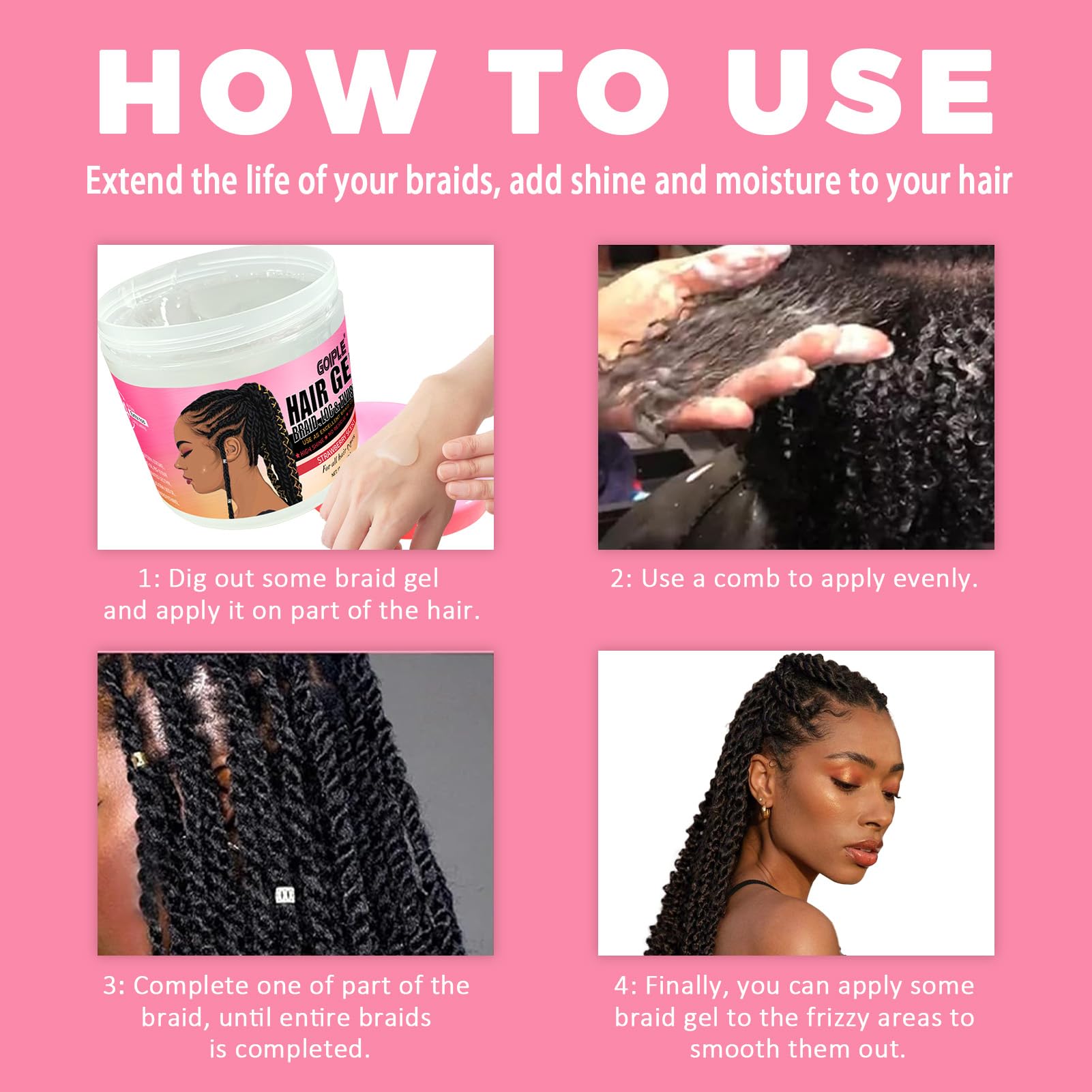 Goiple 13.4oz Braiding Gel for Twist, Locs & Braid | Extra Hold, High Shine, No Flake Edge Control