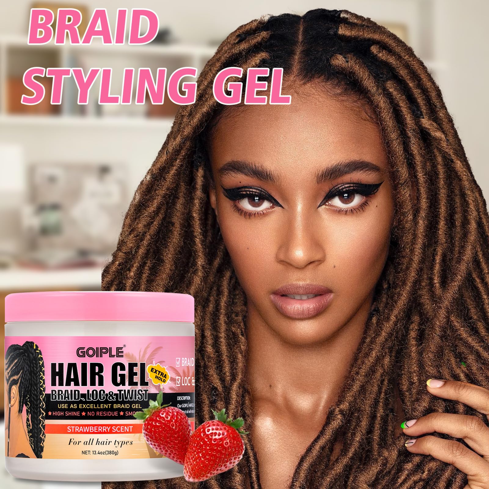Goiple 13.4oz Braiding Gel for Twist, Locs & Braid | Extra Hold, High Shine, No Flake Edge Control