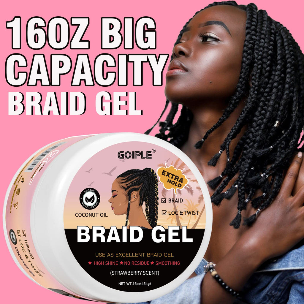 Goiple 16oz Big Capacity Braid Gel – Extra Hold, High Shine, No Flake Edge Control for Twists, Locs & Braids