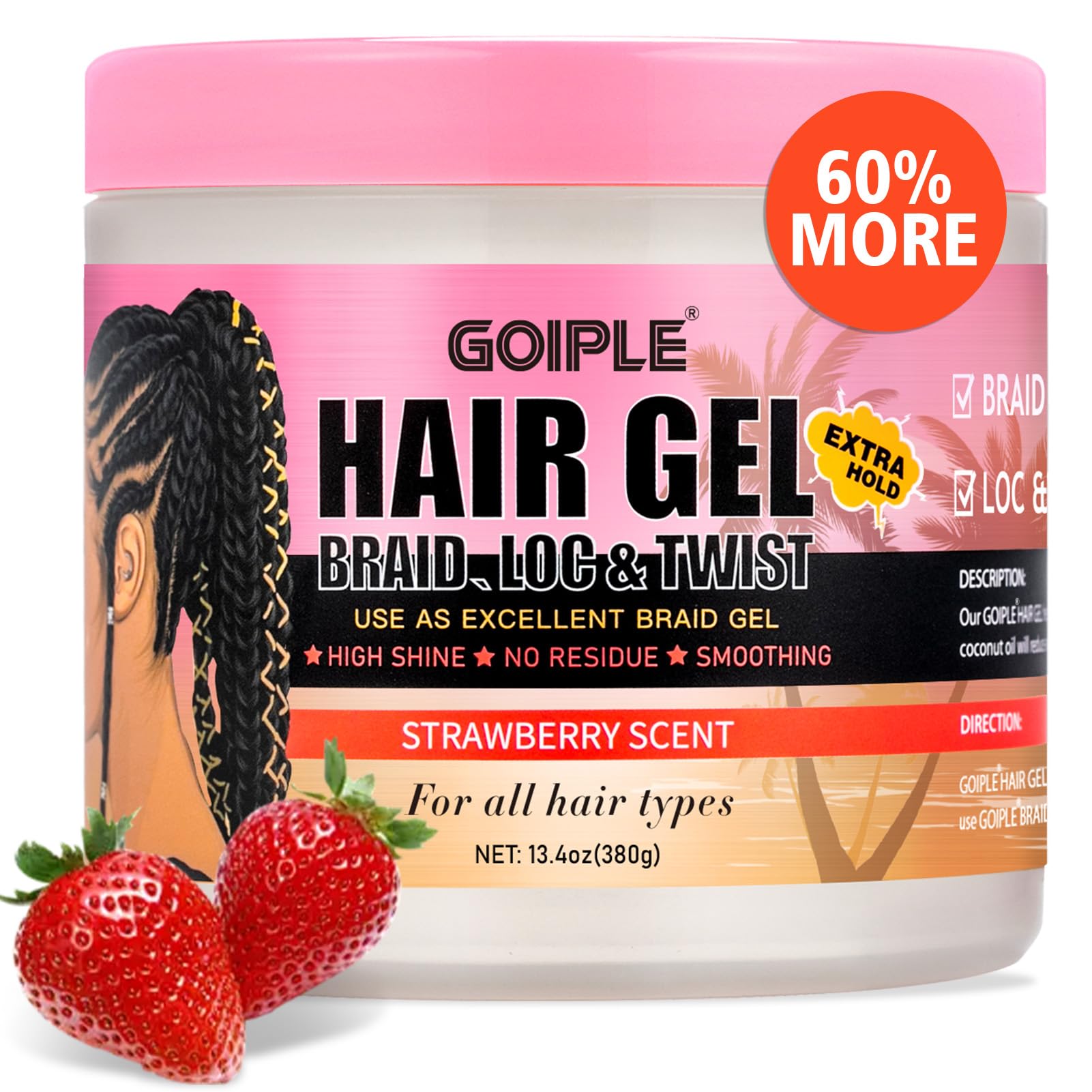 Goiple 13.4oz Braiding Gel for Twist, Locs & Braid | Extra Hold, High Shine, No Flake Edge Control