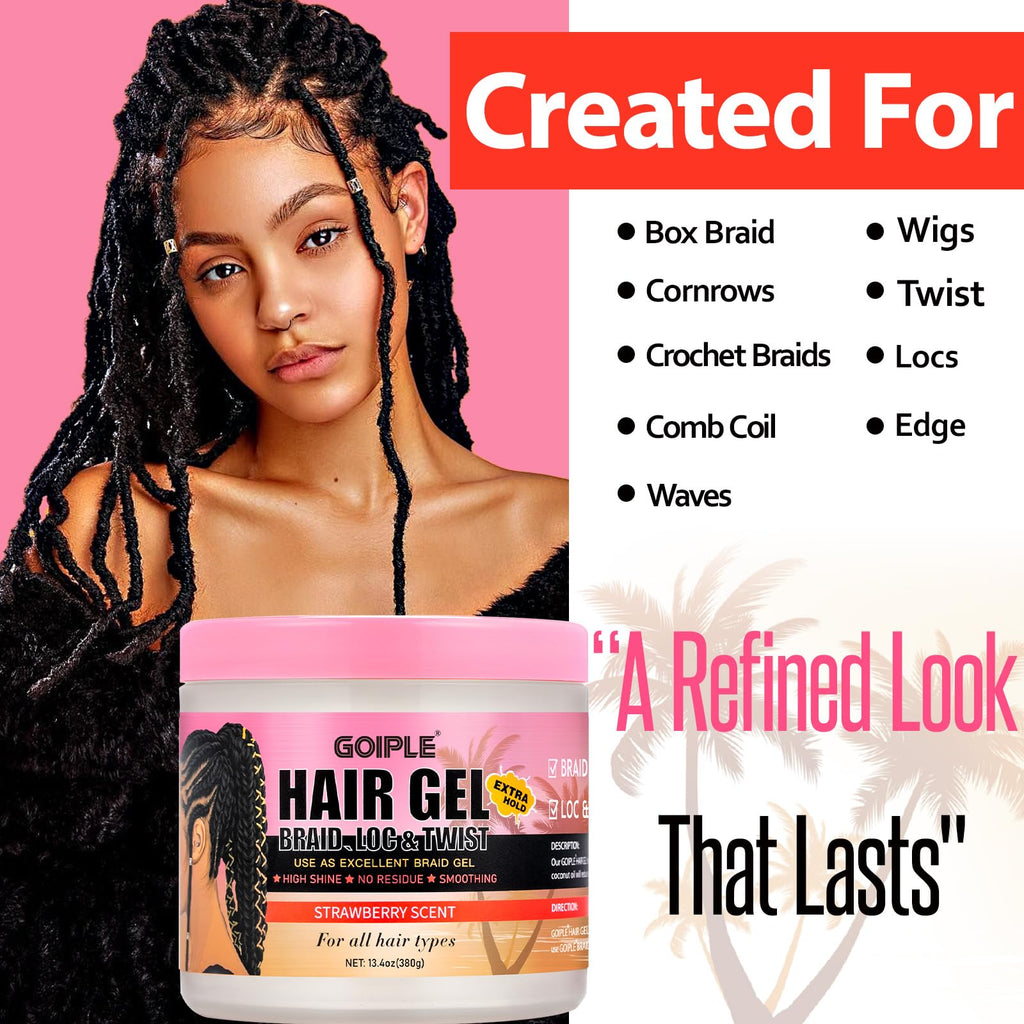 Goiple 13.4oz Braiding Gel for Twist, Locs & Braid | Extra Hold, High Shine, No Flake Edge Control