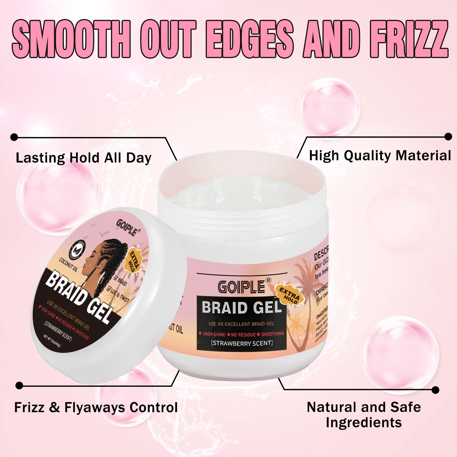 Goiple 16oz Big Capacity Braid Gel – Extra Hold, High Shine, No Flake Edge Control for Twists, Locs & Braids