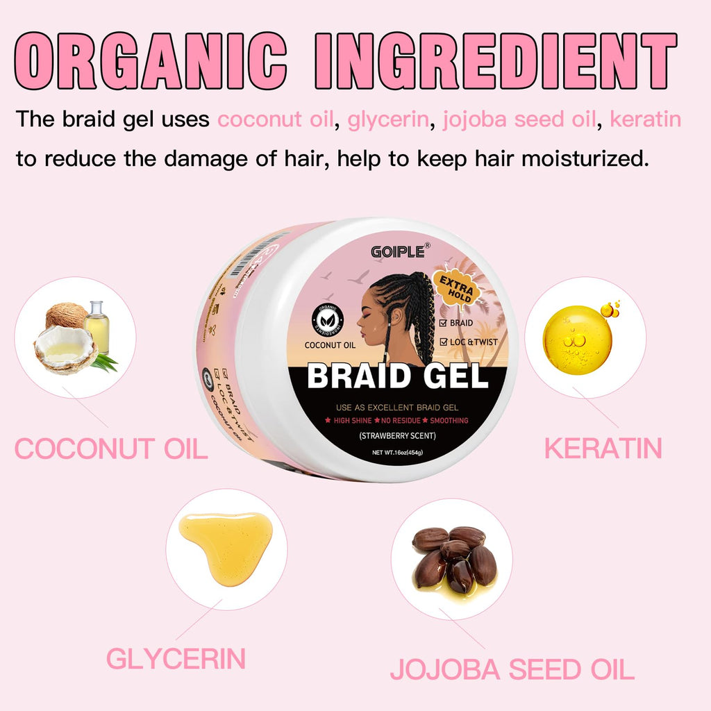 Goiple 16oz Big Capacity Braid Gel – Extra Hold, High Shine, No Flake Edge Control for Twists, Locs & Braids