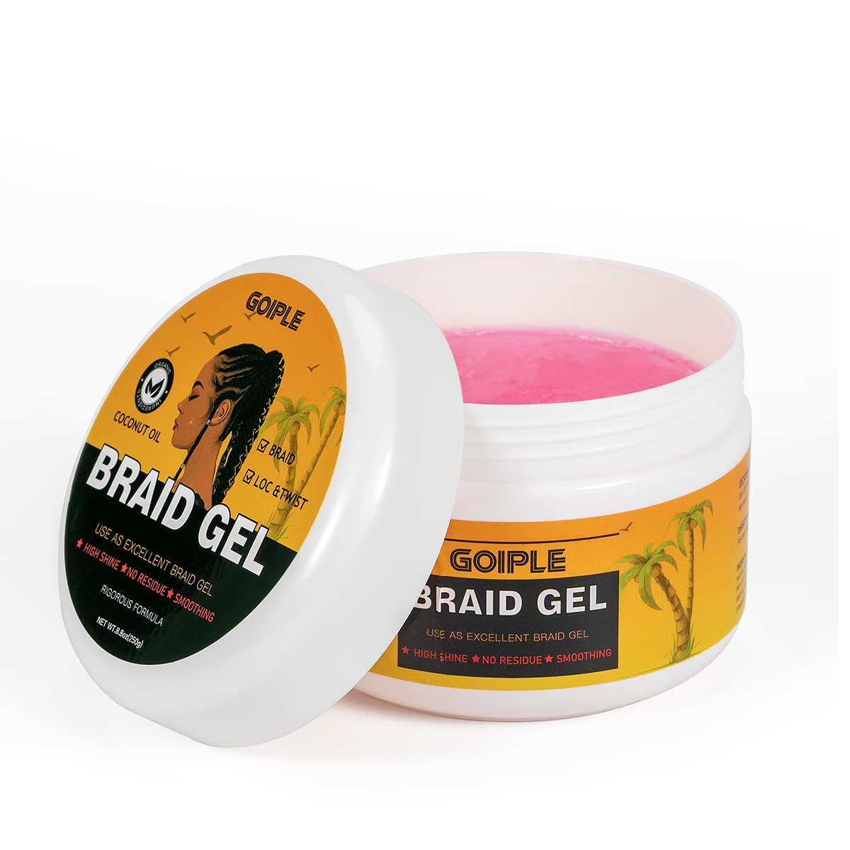 Goiple Strong Hold Braid Gel — Extreme Hold for Twist, Locs & Braids with Edge Control 8.8oz + Combs