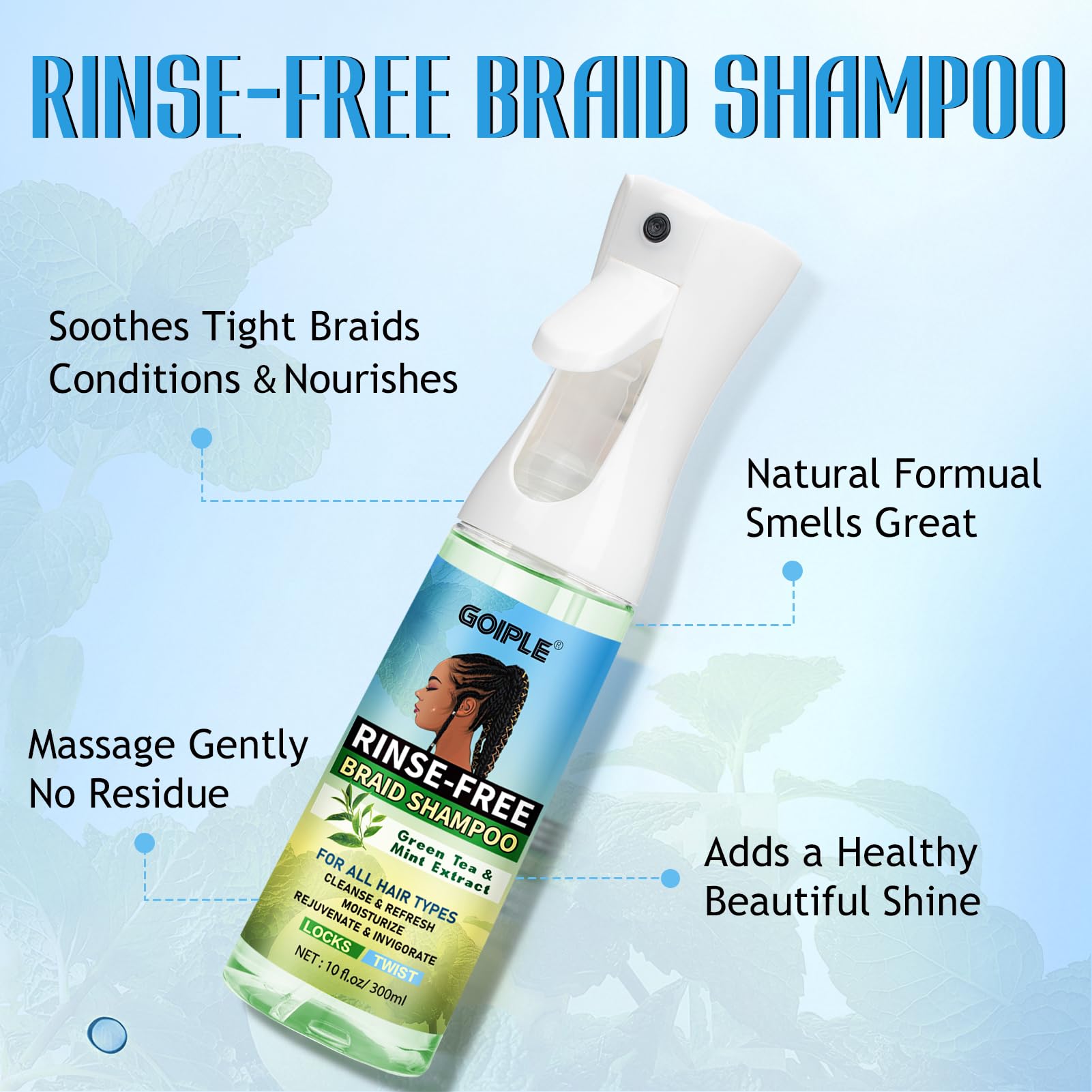 Goiple 10oz Rinse-Free Shampoo for Braids | No-Water Cleanse for Locs, Twists & Weaves