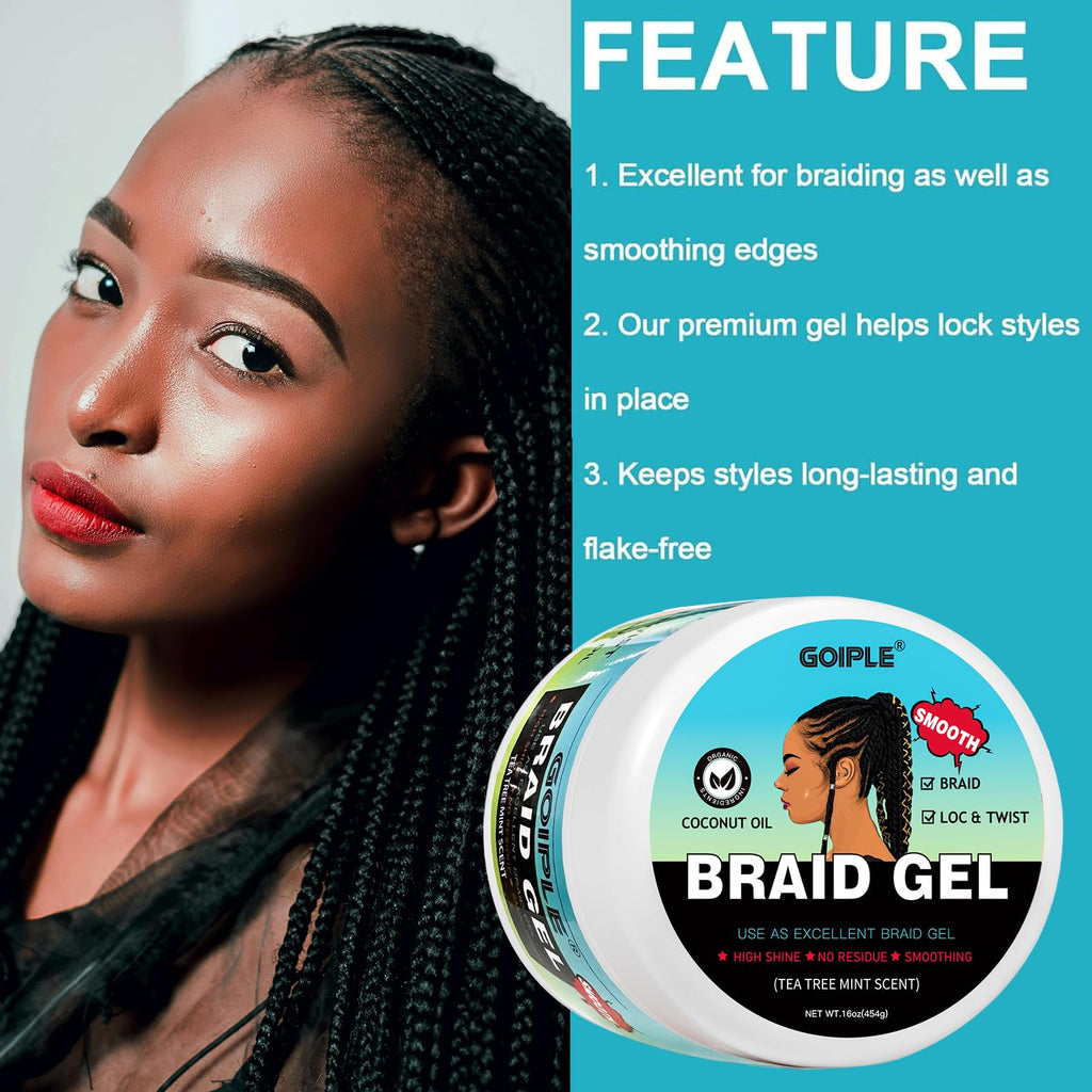 Goiple 16 oz Braiding Gel – Extra Hold for Twists, Locs & Braids, Tea Tree