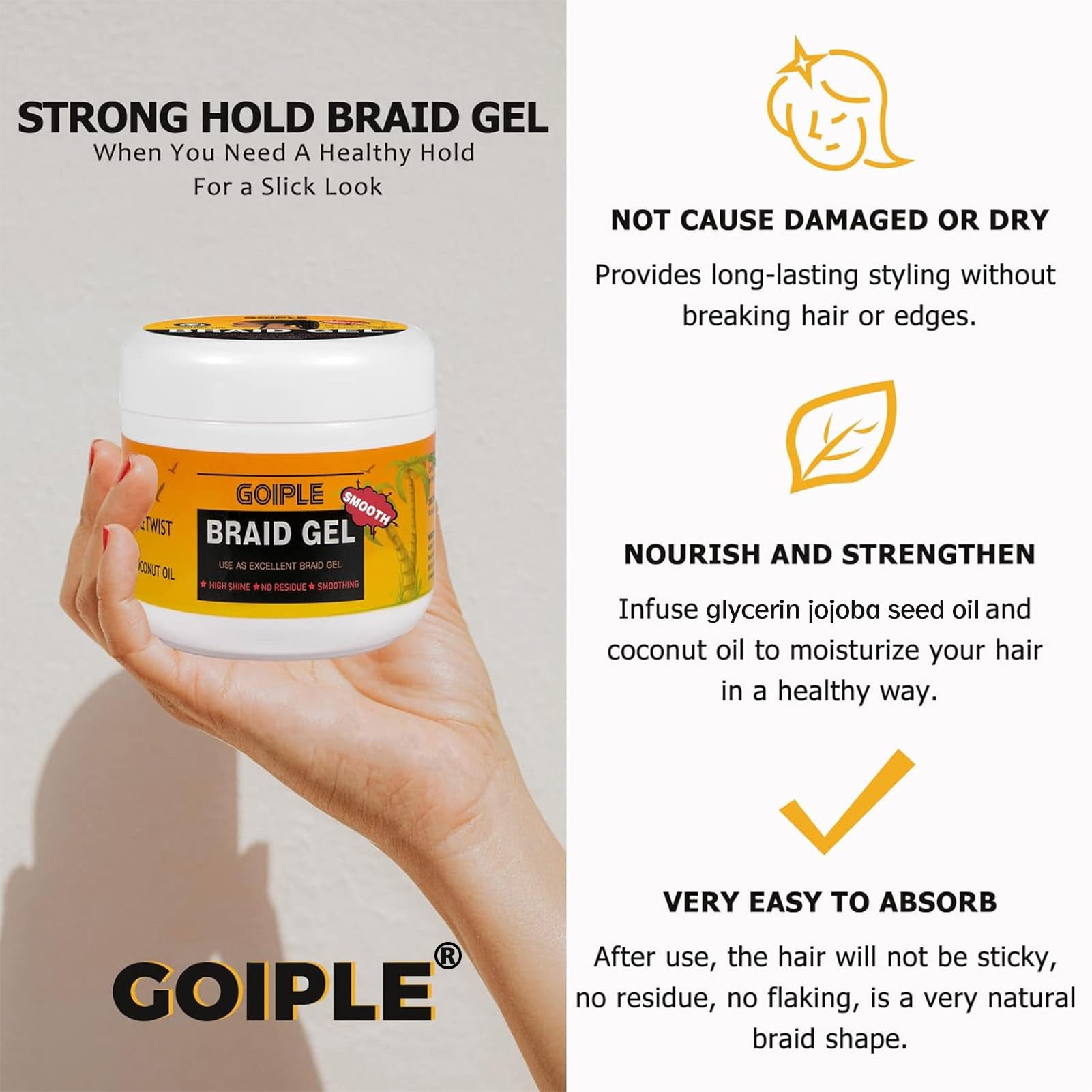 Goiple 16 oz Braiding Gel – Big Capacity, Strong Hold for Twists, Locs, Edges & Cornrows