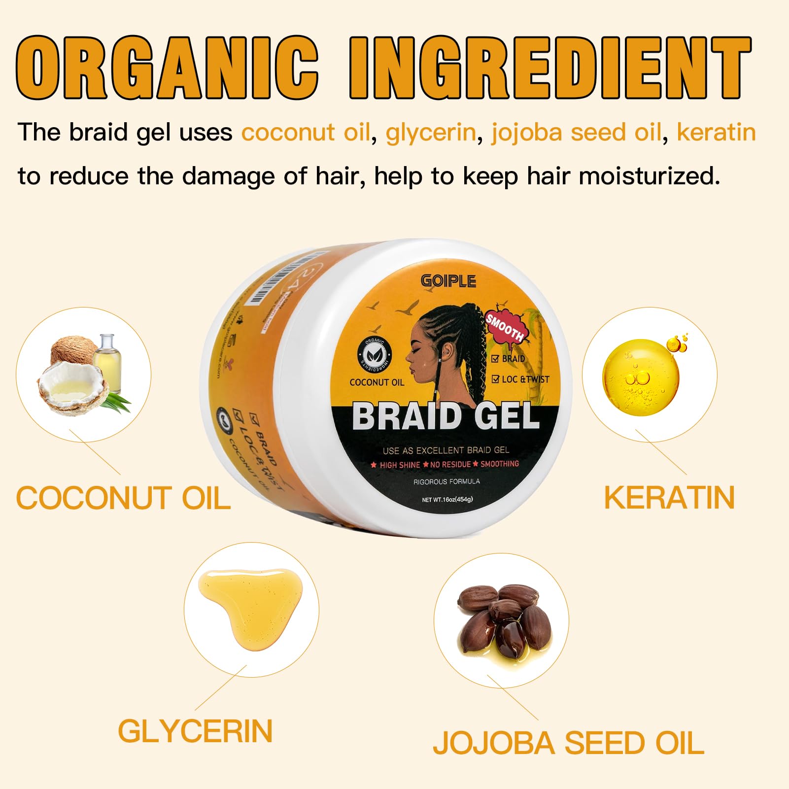 Goiple 16 oz Braiding Gel – Big Capacity, Strong Hold for Twists, Locs, Edges & Cornrows