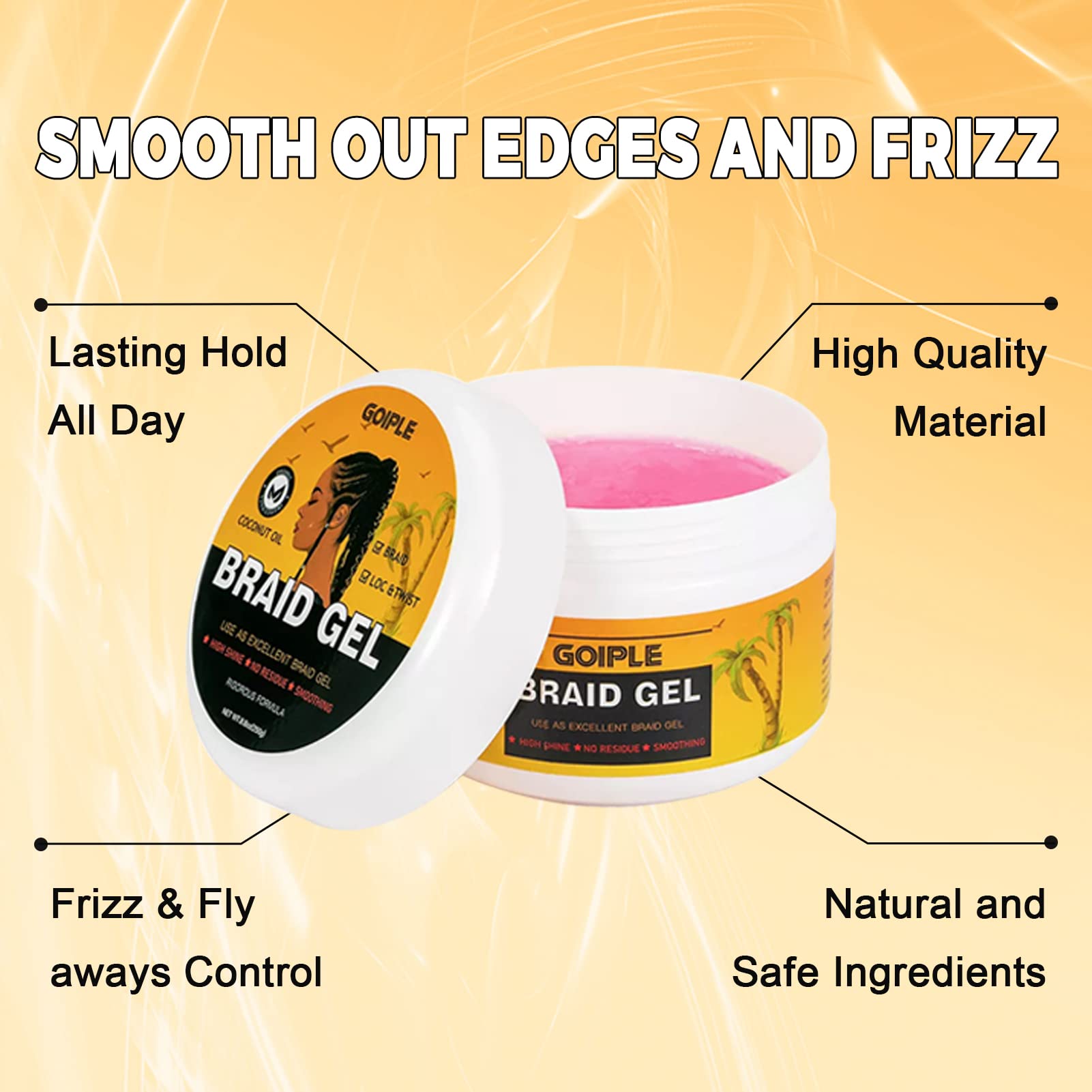 Goiple Strong Hold Braiding Gel for Twists, Locs & Edges – Includes Magnetic Pin Wristband & Braiding Tools