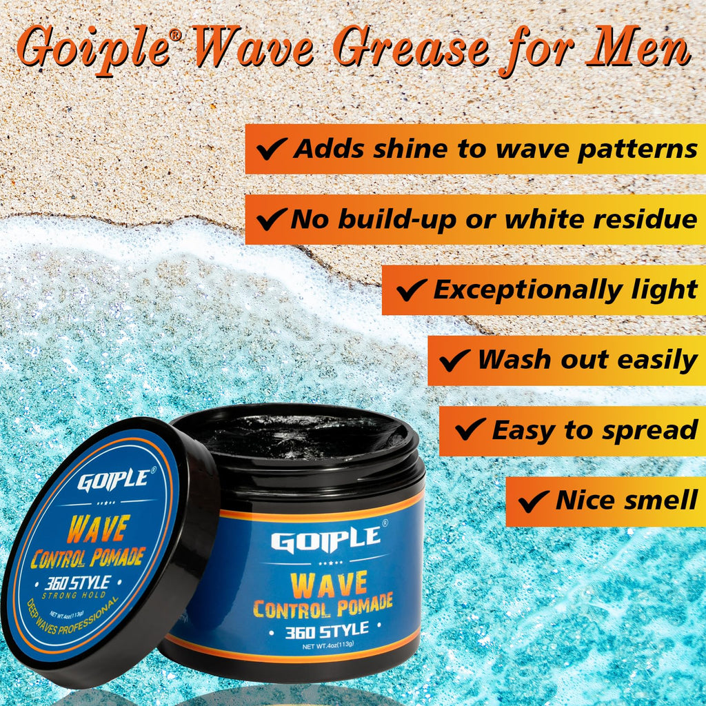 Goiple 360 Wave Pomade Strong Hold Kit for Men — Wave Butter, Brushes & Silky Durags