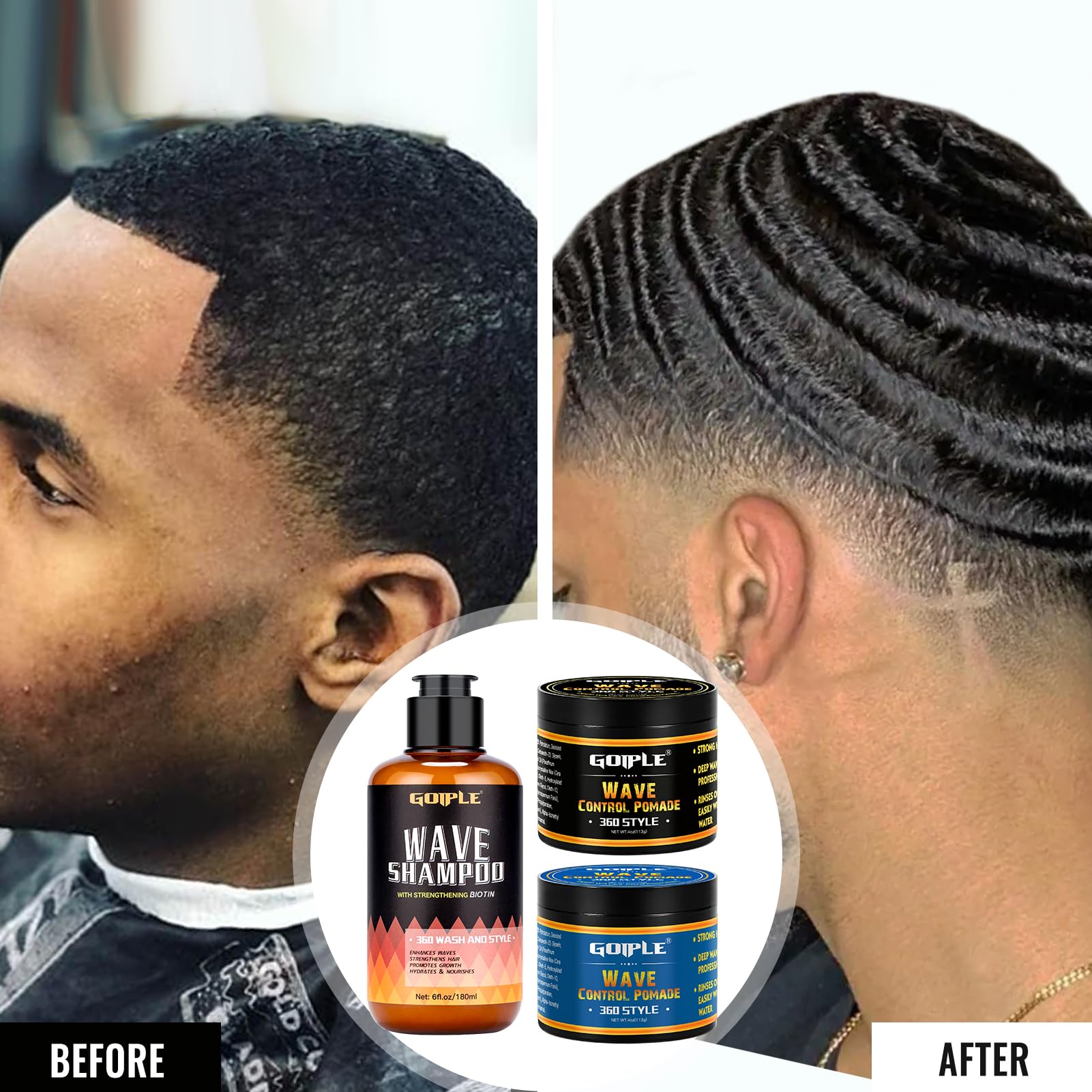 Goiple Natural Wave Pomade – Strong Hold, Easy Wash, 360 Wave Training for Black Men