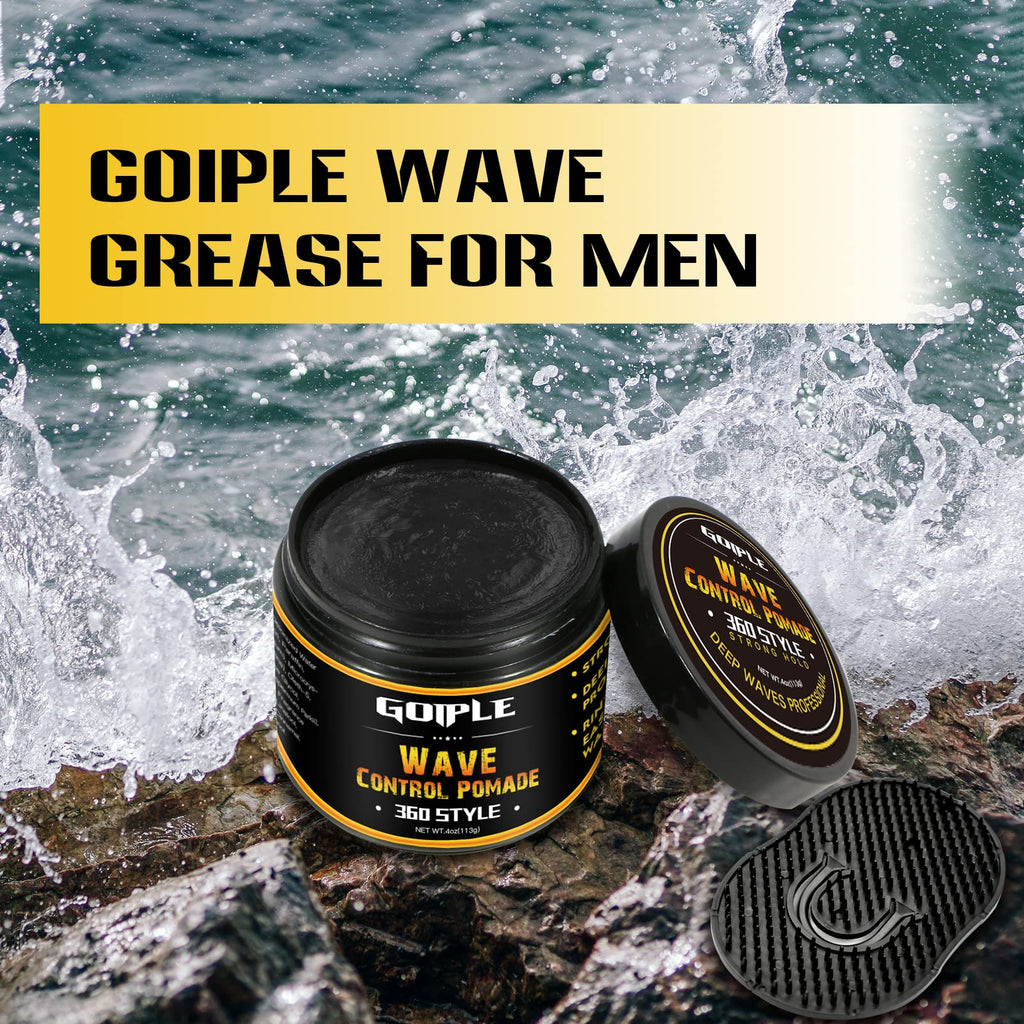 Goiple Natural Wave Pomade for Men – Strong Hold, Easy Wash Kit (Pomade + 2 Brushes + Durag)