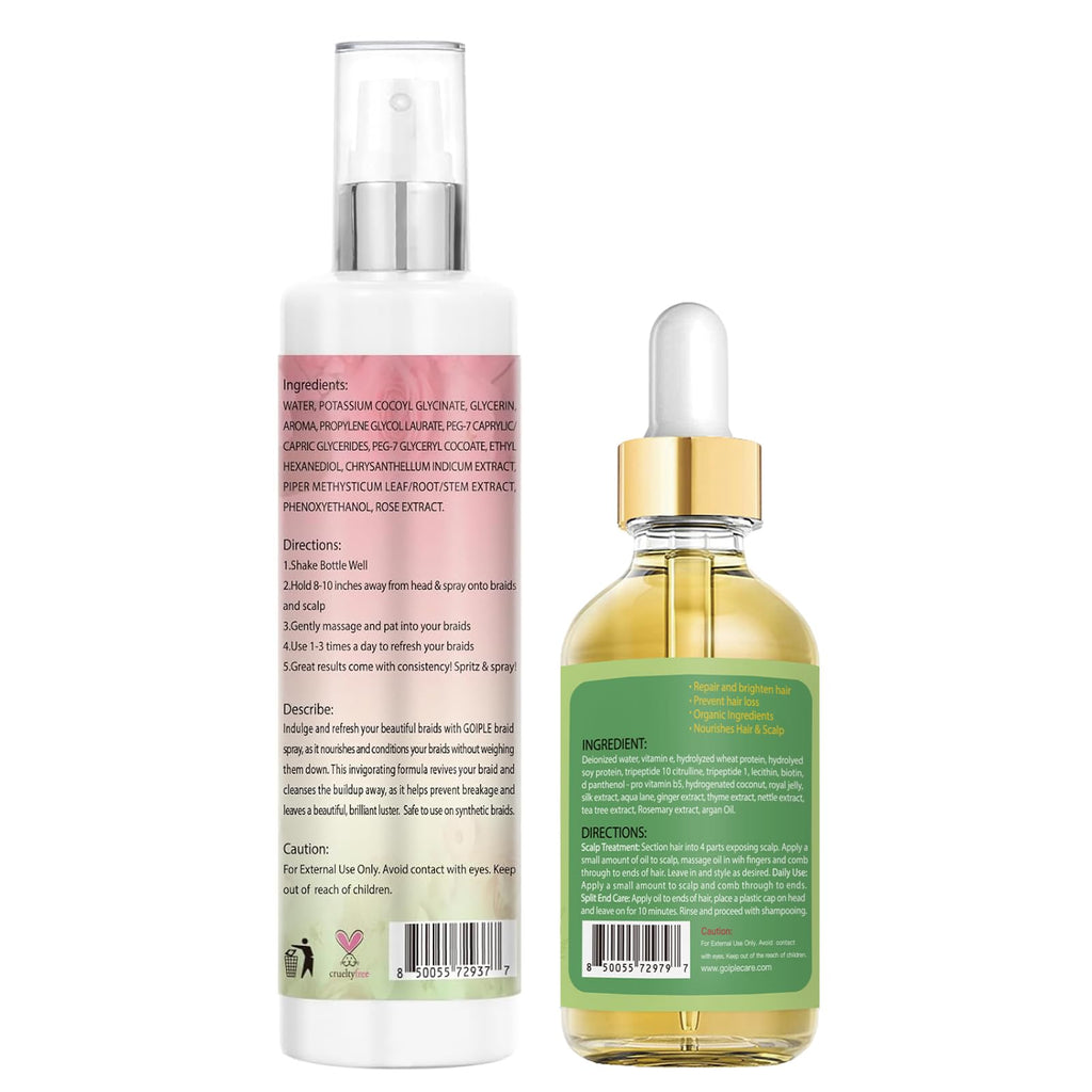 Goiple Braid Spray Rose Mint for Dreads & Locs – Rose Water & Rosemary Oil Kit