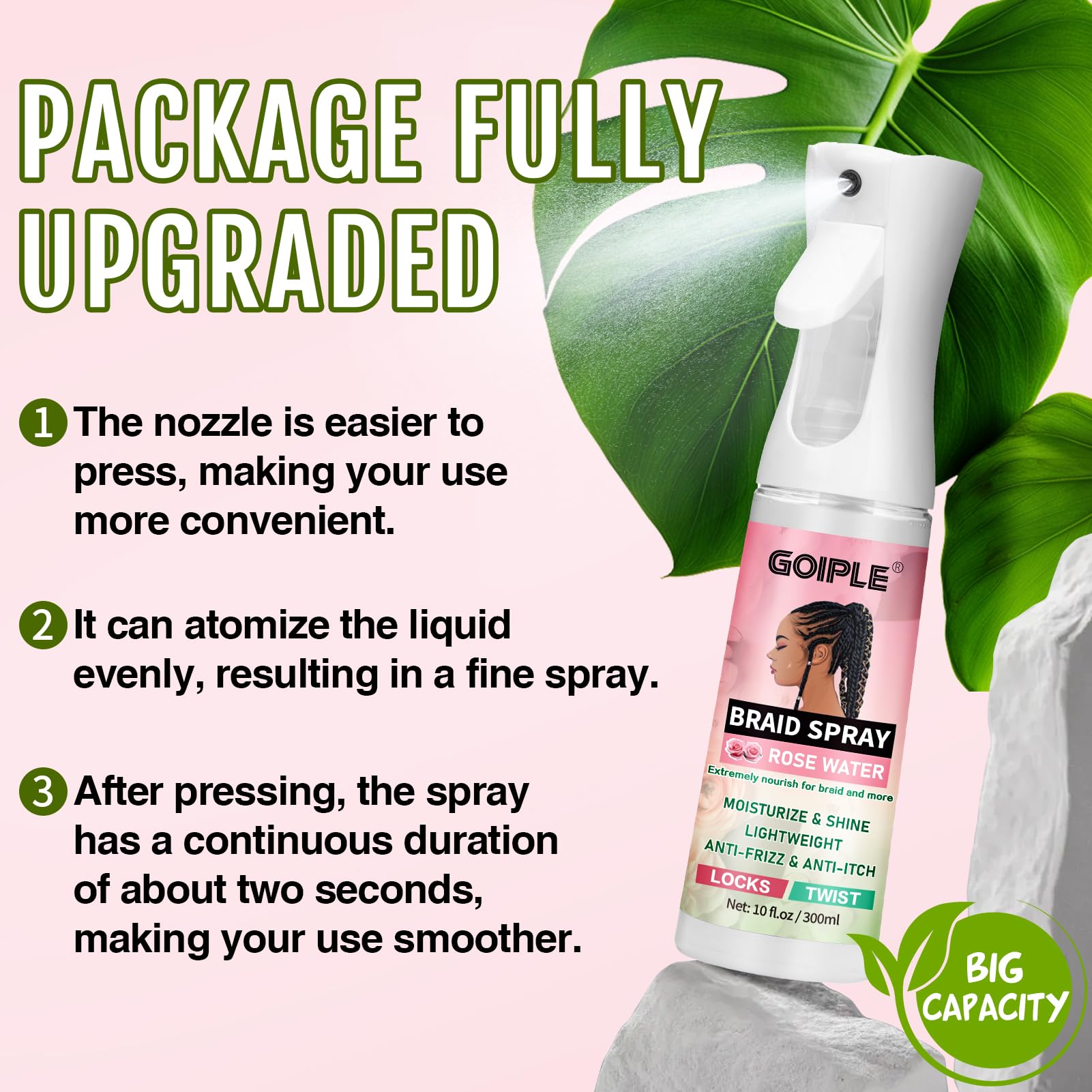 Goiple Rose Braid Spray 10oz – Lightweight Rose Water for Dreads, Braids & Locs