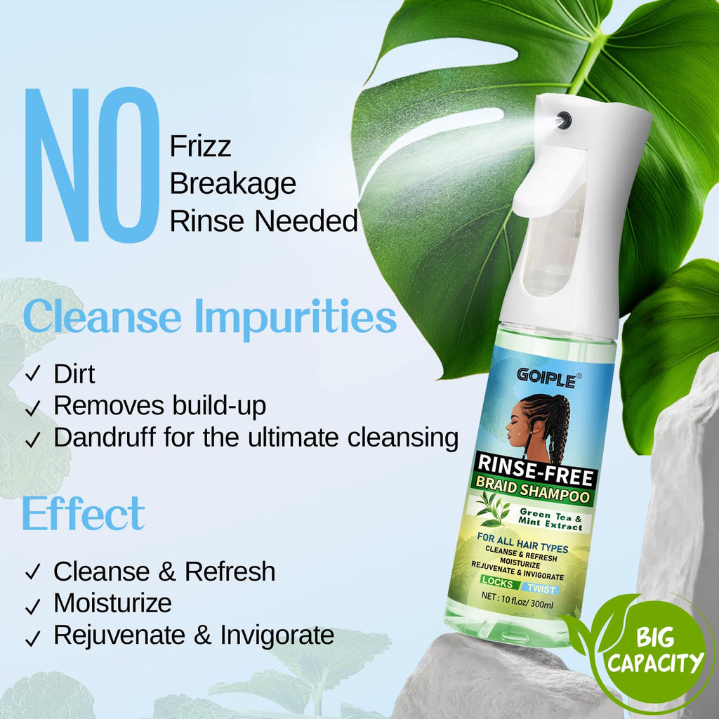 Goiple 10oz Rinse-Free Shampoo for Braids | No-Water Cleanse for Locs, Twists & Weaves