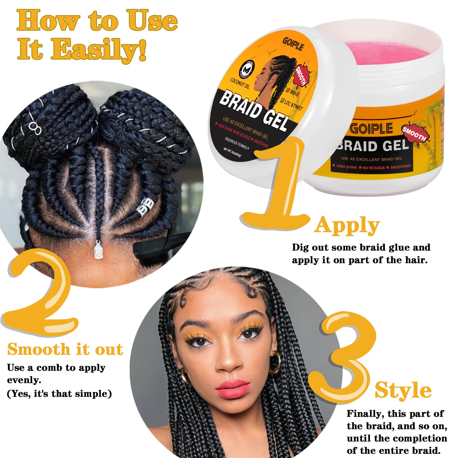 Goiple 16 oz Braiding Gel – Big Capacity, Strong Hold for Twists, Locs, Edges & Cornrows
