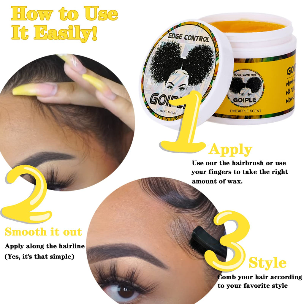 Goiple Edge Control Wax for Women – Non-Greasy Hold, Pink & Yellow 4oz (2 Pack) with Brush & Scarf