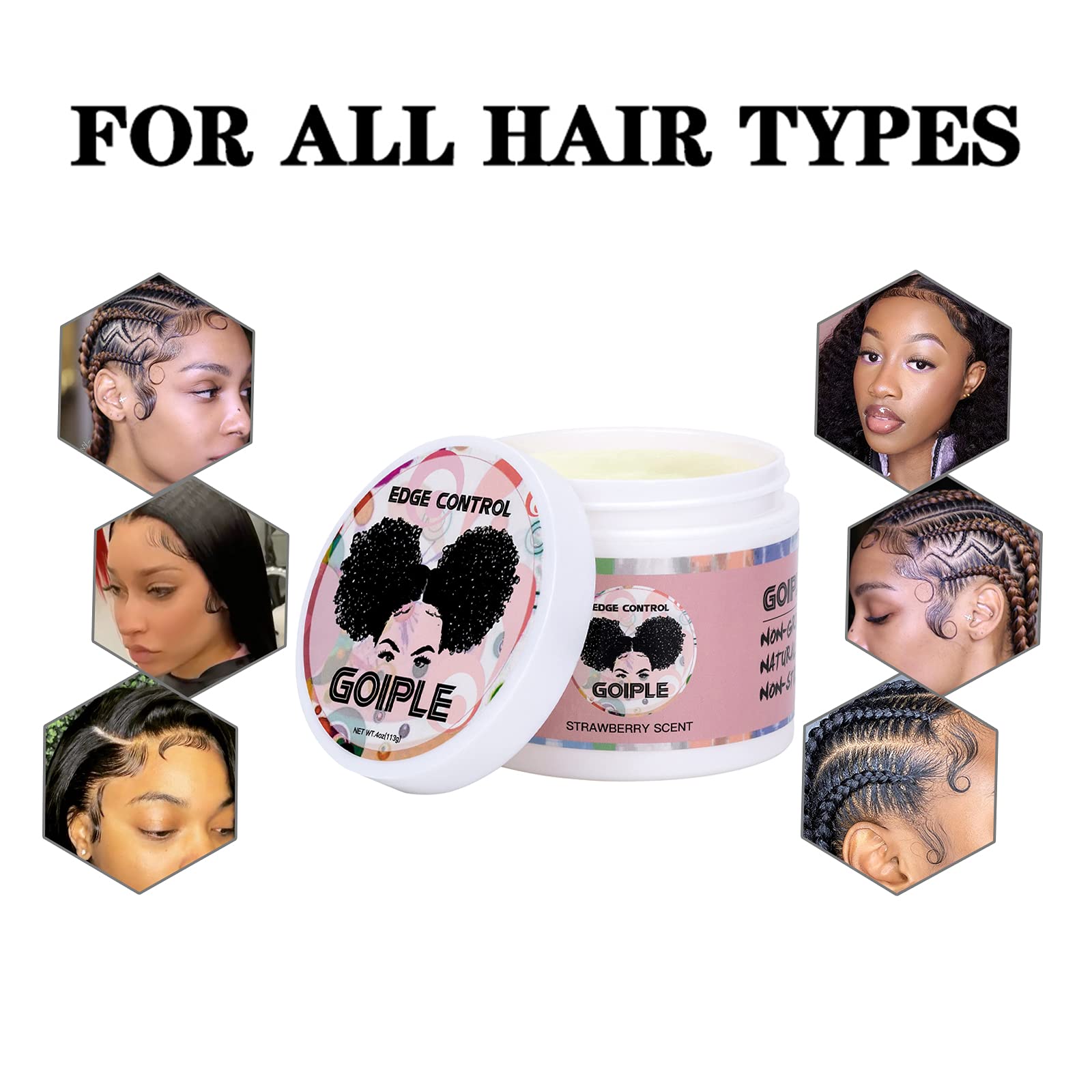 Goiple Edge Control Wax for Women – Non-Greasy Hold, Pink & Yellow 4oz (2 Pack) with Brush & Scarf