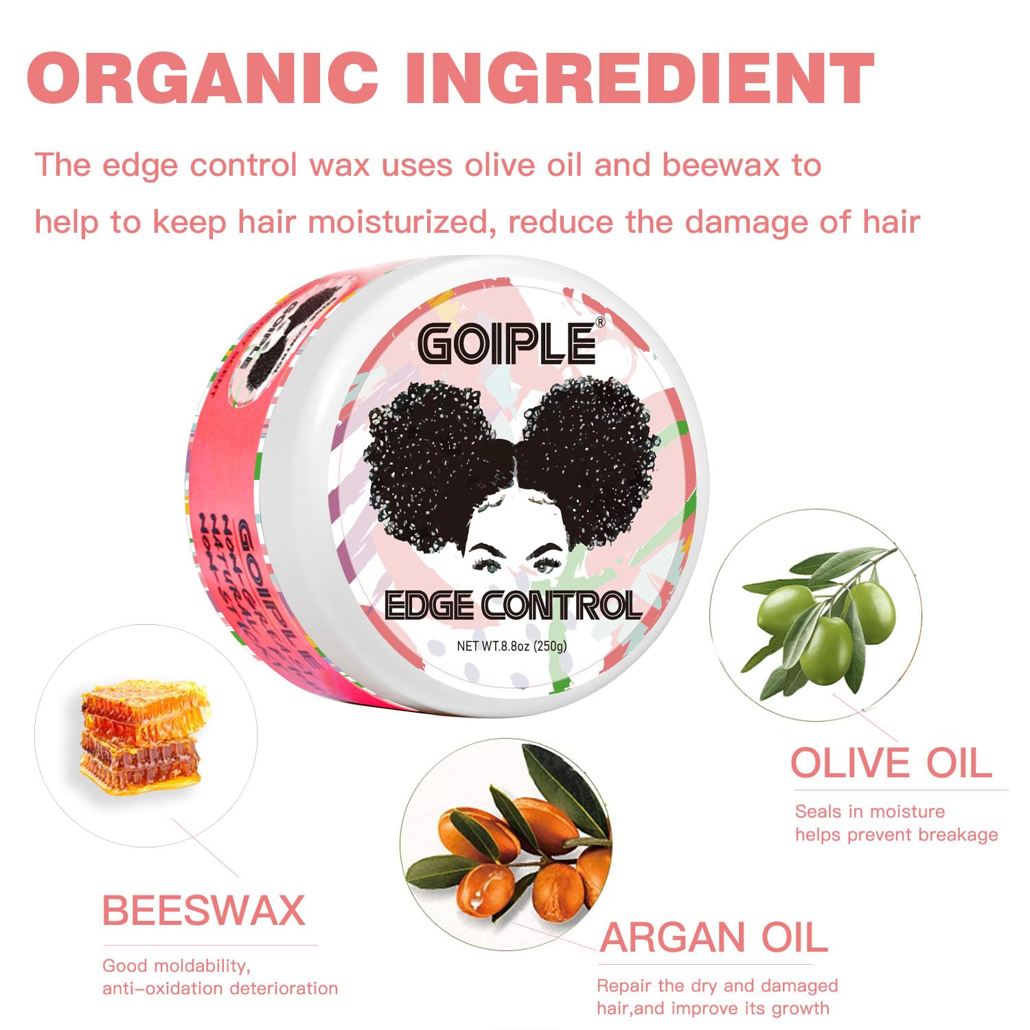 Goiple 8.8oz Edge Control Wax for Women – Strong Hold, Non-Greasy, No Flaking | Sweet Peach