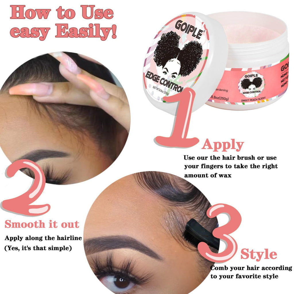 Goiple 8.8oz Edge Control Wax for Women – Strong Hold, Non-Greasy, No Flaking | Sweet Peach
