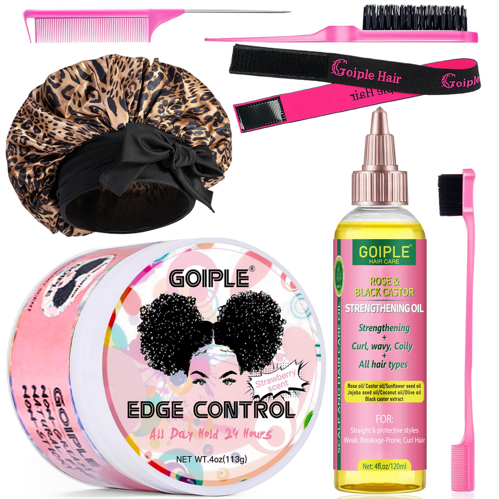 Goiple Edge Control Wax for Women | Strong Hold + Rose & Castor Oil Hair Care Kit