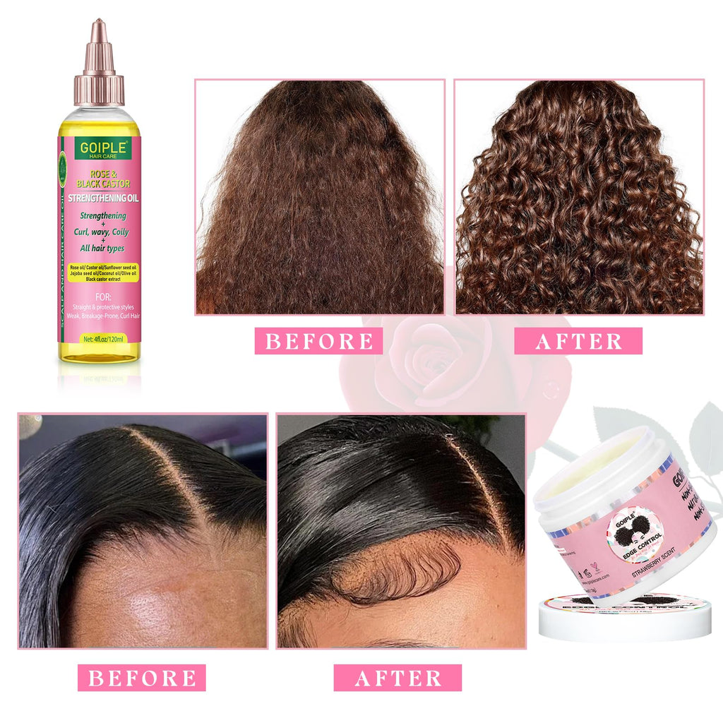 Goiple Edge Control Wax for Women | Strong Hold + Rose & Castor Oil Hair Care Kit