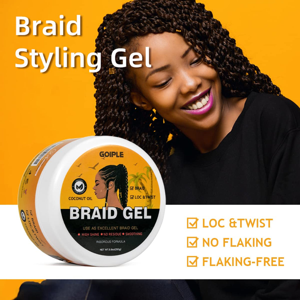 Goiple Strong Hold Braid Gel — Extreme Hold for Twist, Locs & Braids with Edge Control 8.8oz + Combs