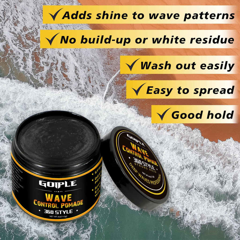 Goiple Natural Wave Pomade for Men – Strong Hold, Easy Wash Kit (Pomade + 2 Brushes + Durag)
